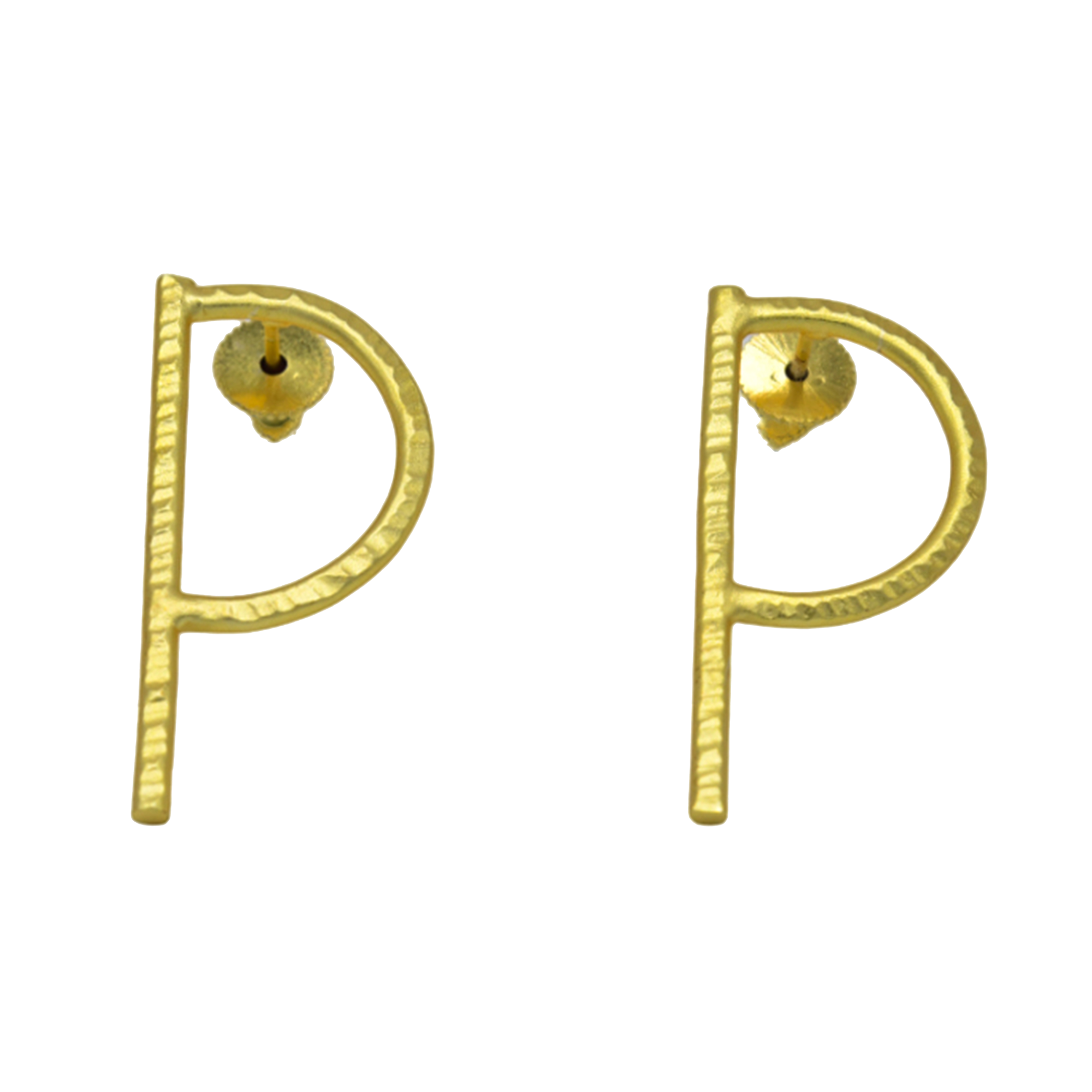 English Alphabet "P" Brass Earring