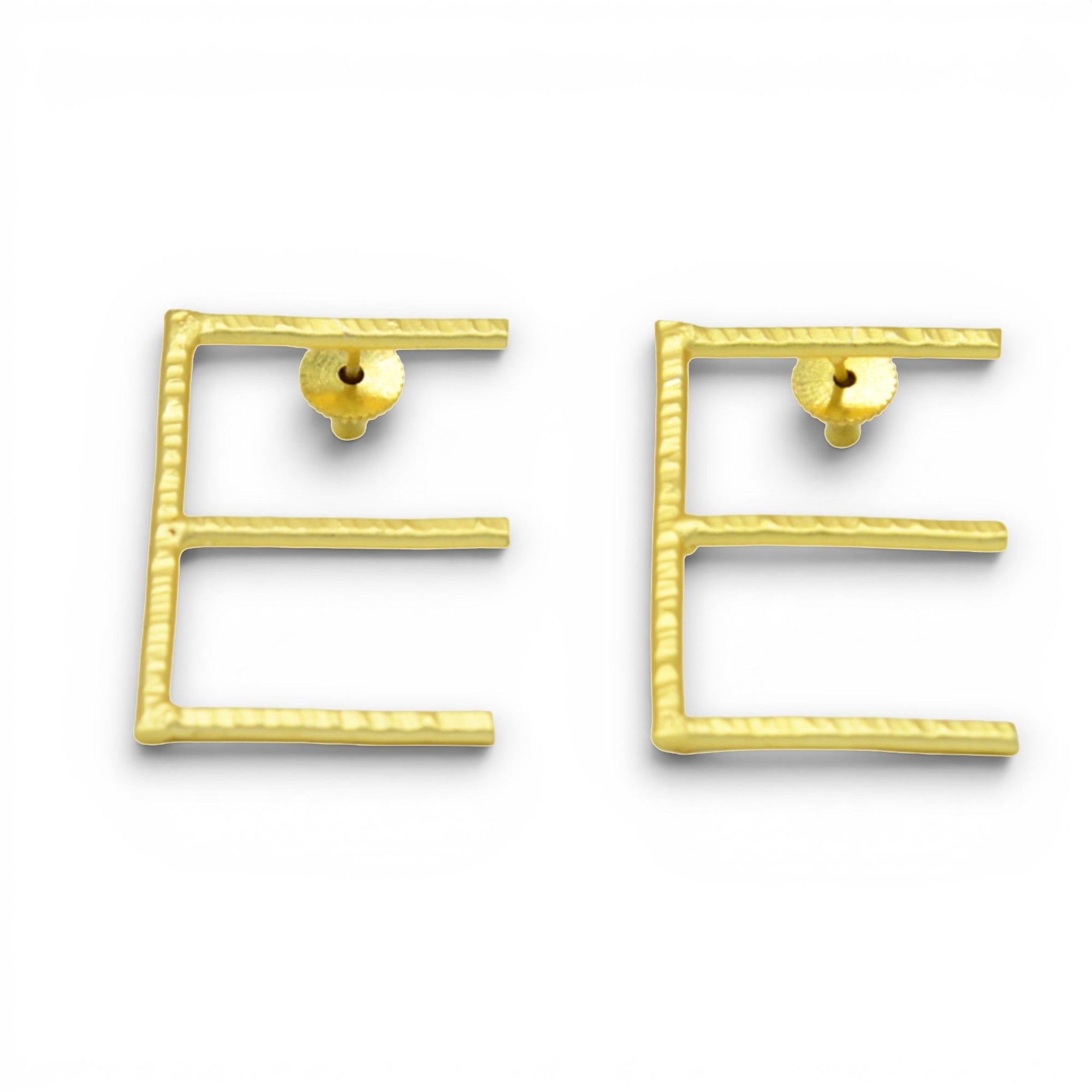 Alphabet "E" Hand Beaten Brass Earrings