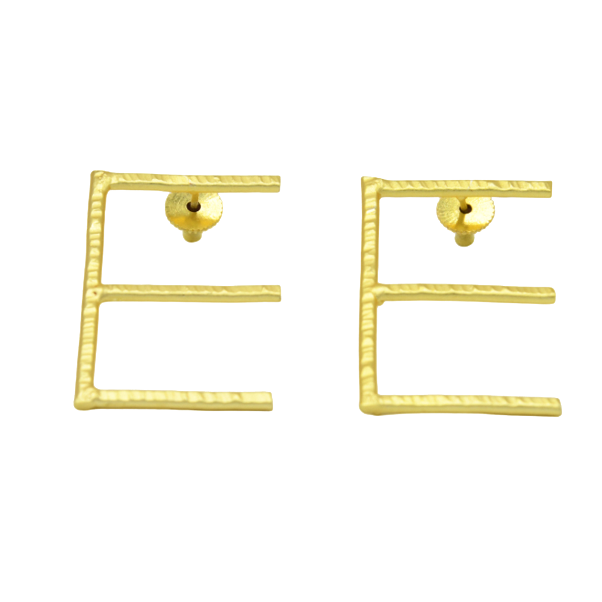 English Alphabet "E" Brass Earring