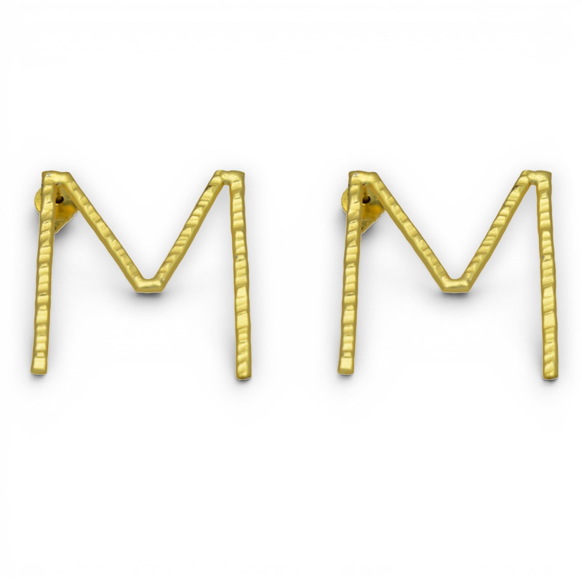 Alphabet "M" Hand Beaten Brass Earrings