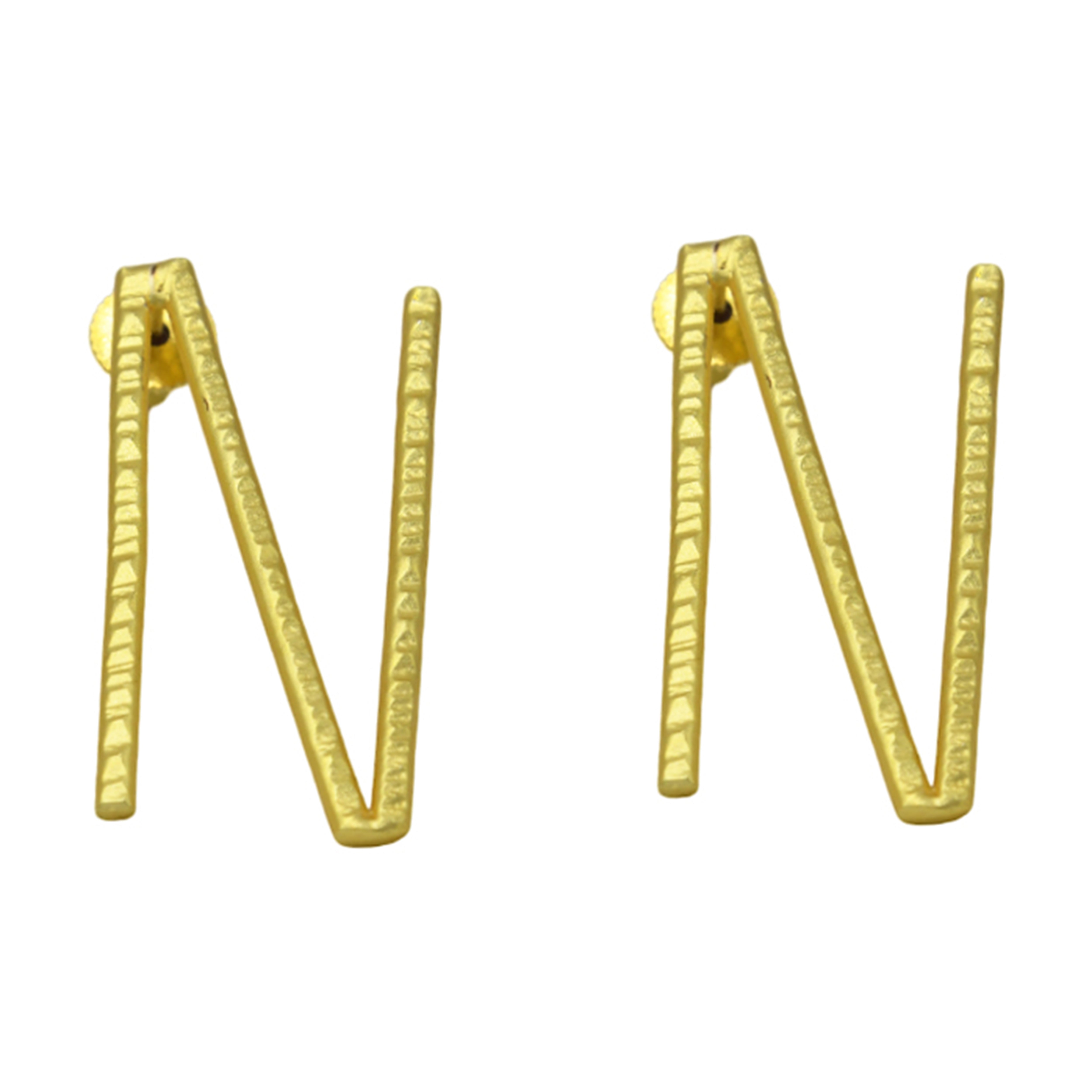 Alphabet "N" Hand Beaten Brass Earrings