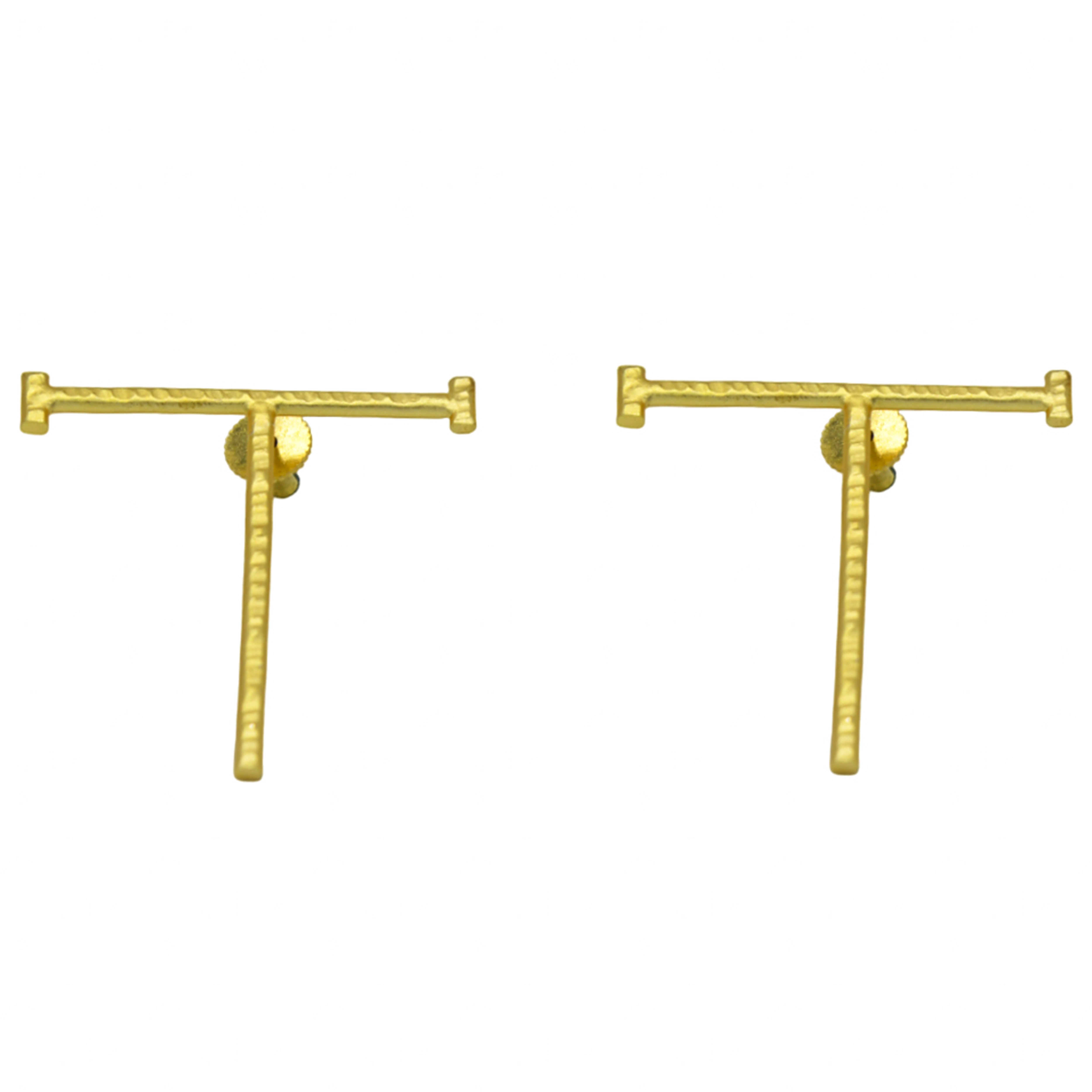 Alphabet "T" Hand Beaten Brass Earrings