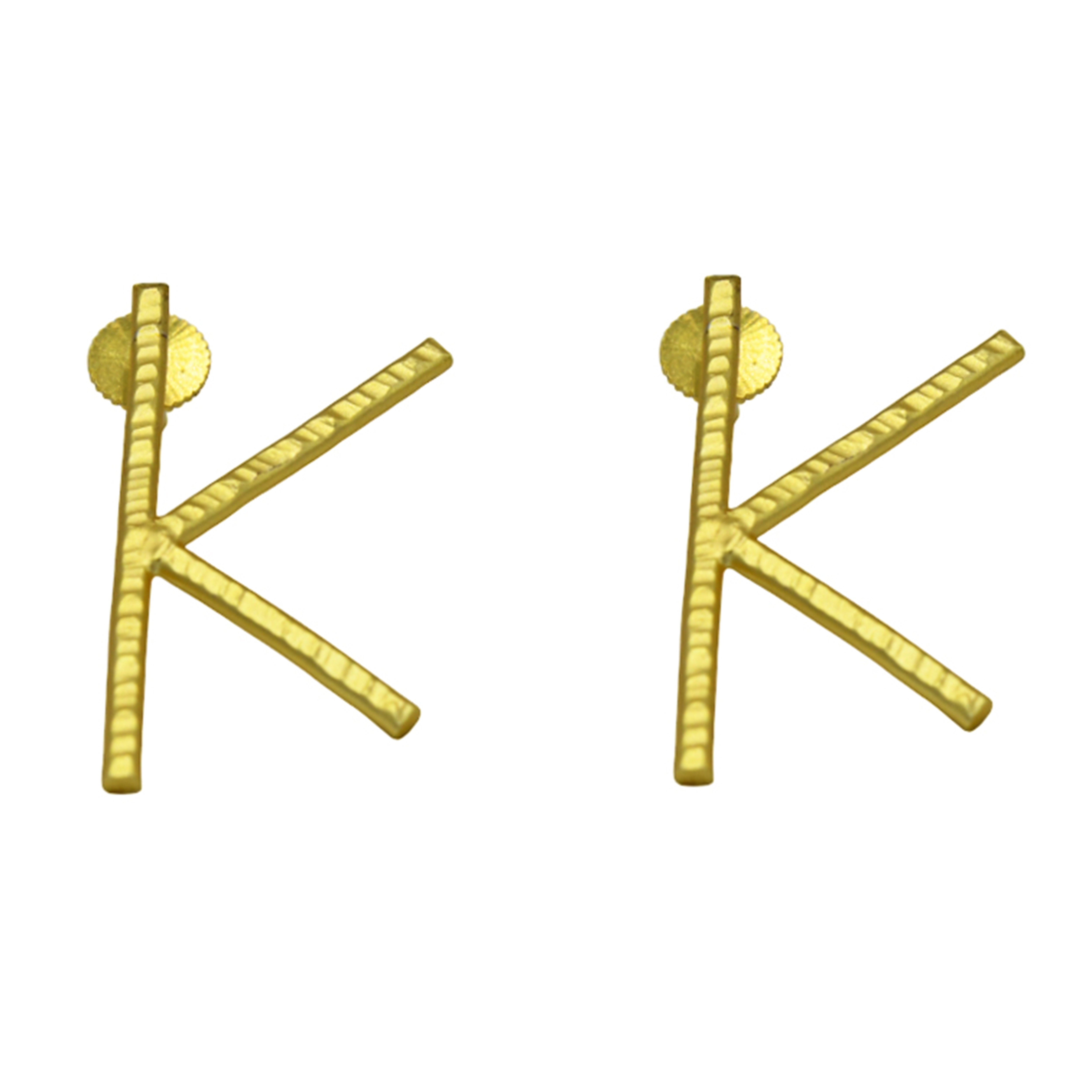 Alphabet "K" Hand Beaten Brass Earrings
