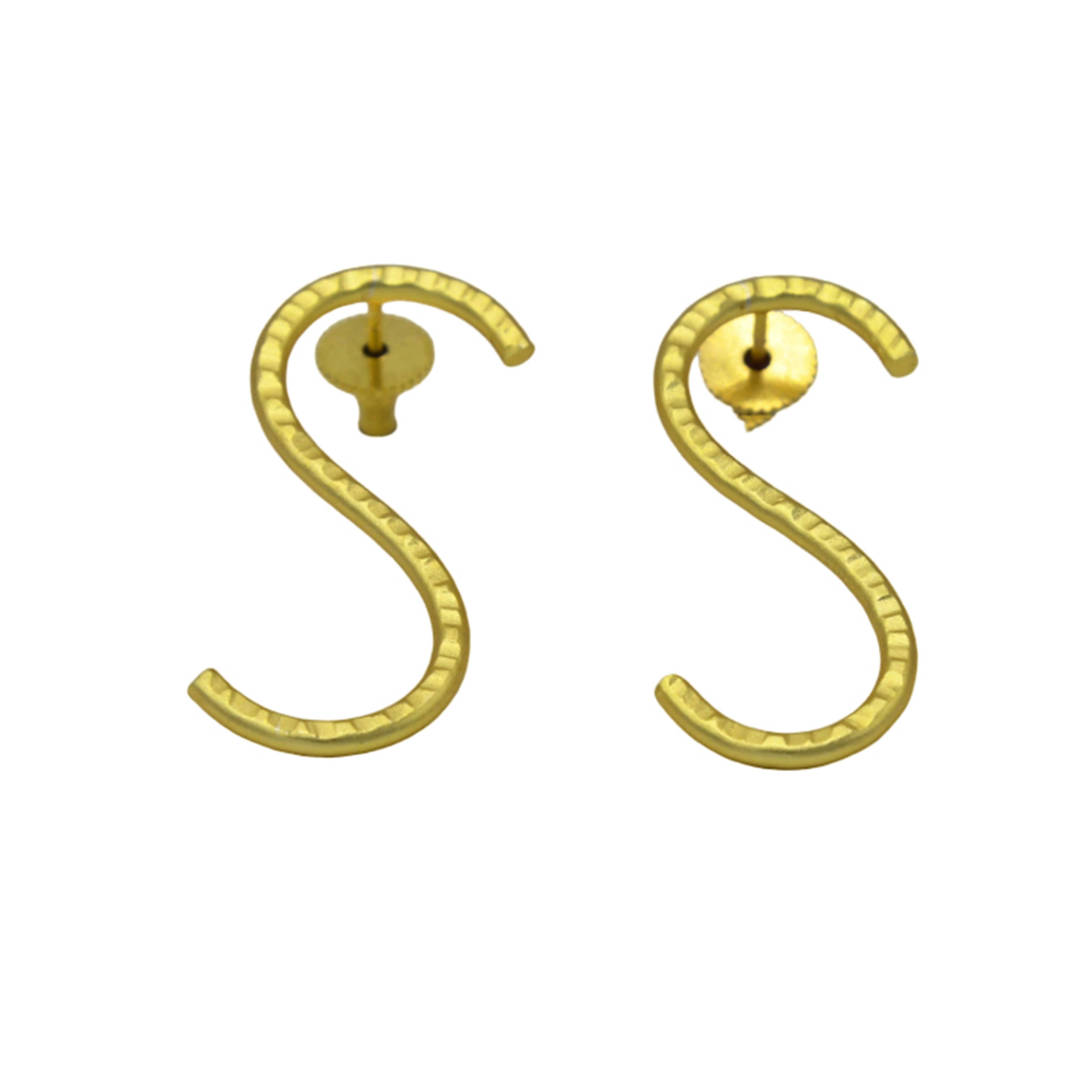 Alphabet "S" Hand Beaten Brass Earrings