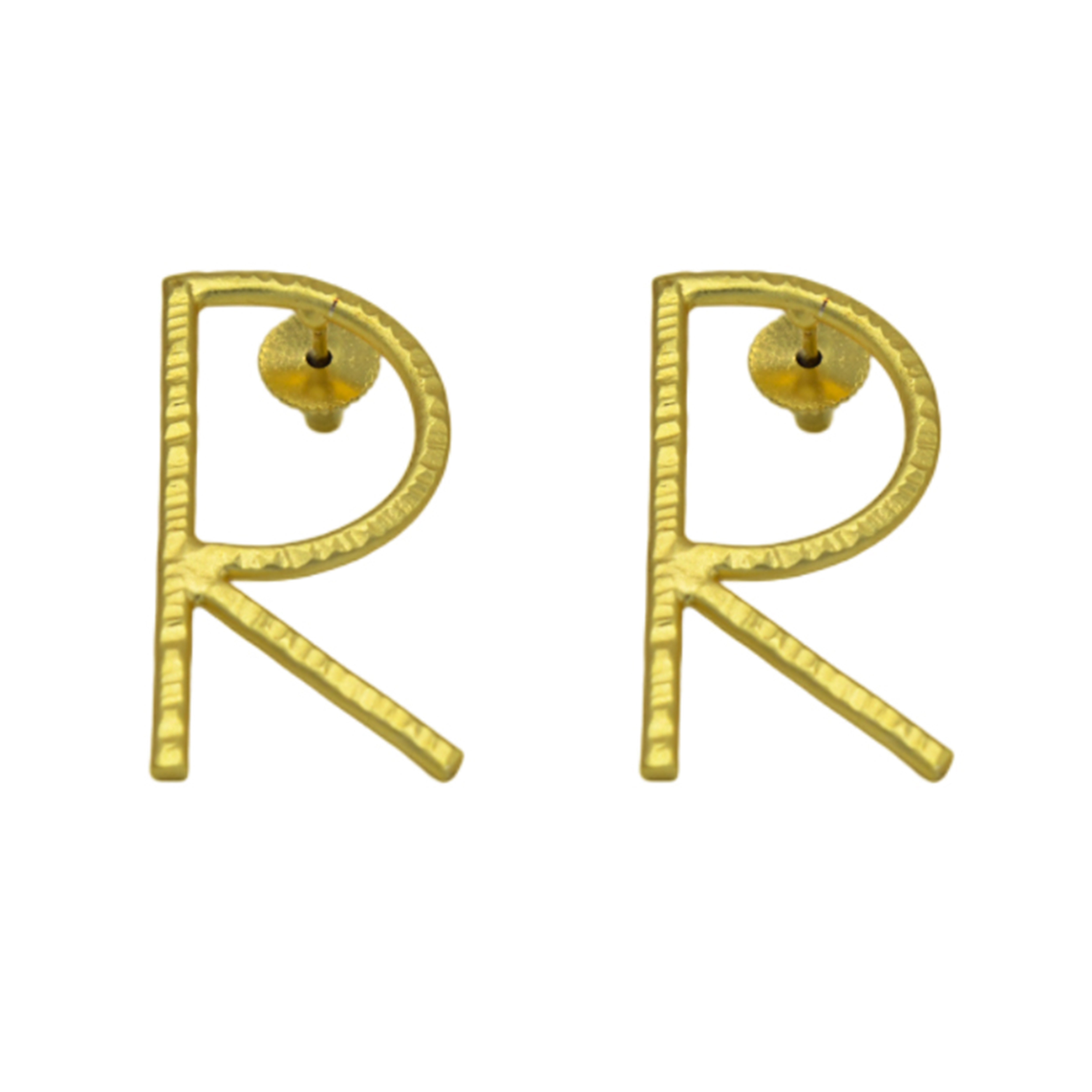 Alphabet "R" Hand Beaten Brass Earrings