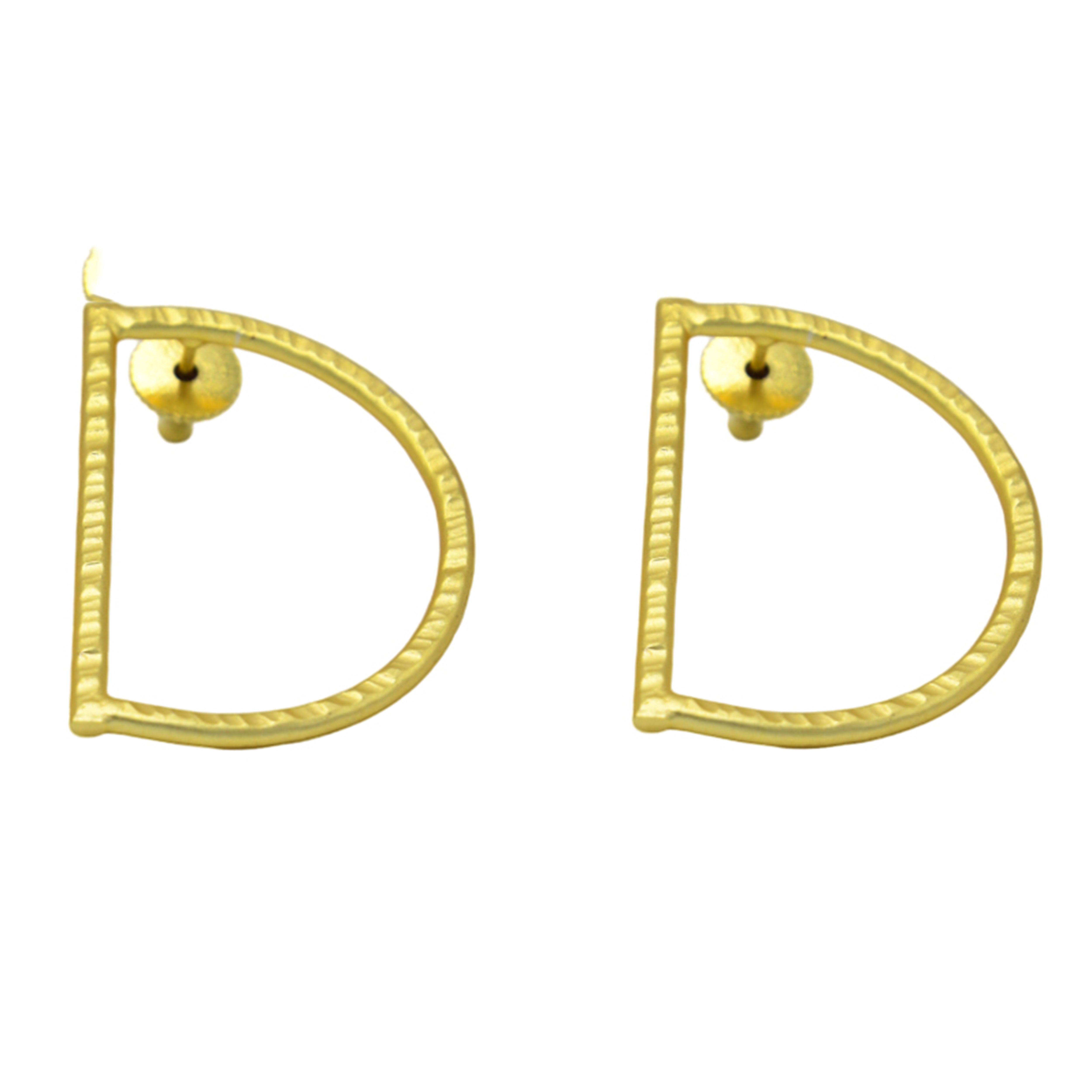Alphabet "D" Hand Beaten Brass Earrings