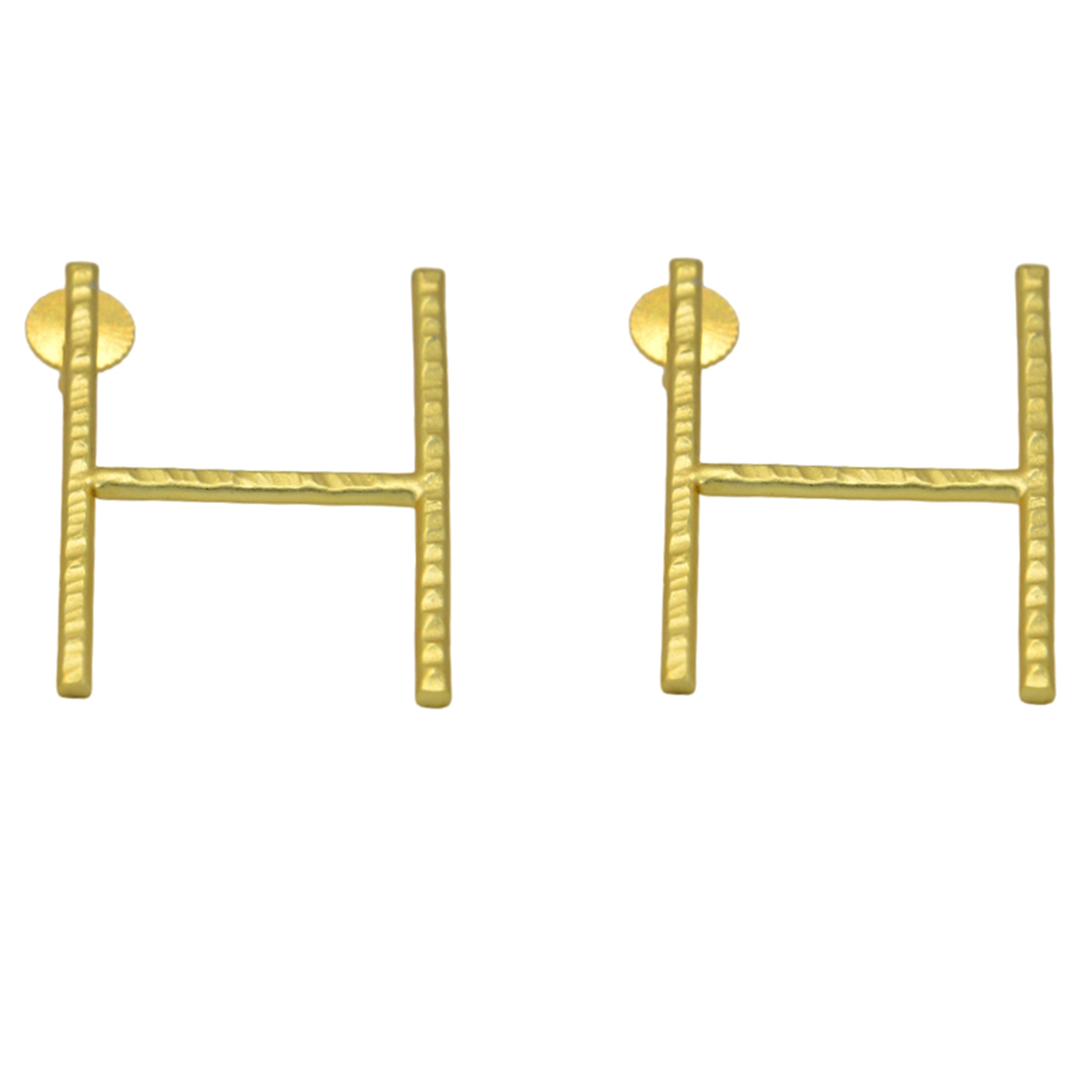 Alphabet "H" Hand Beaten Brass Earrings
