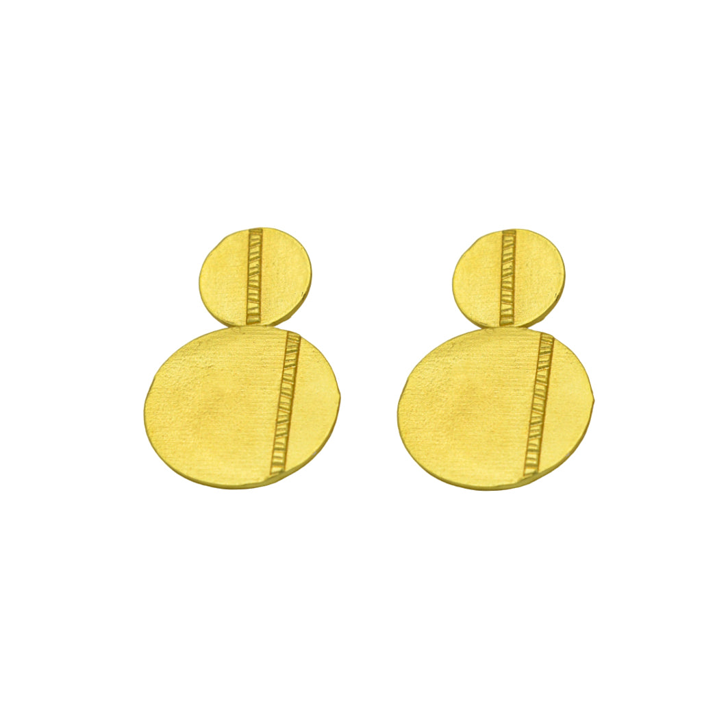 Golden Double Disk with Flash Gold Plated Stud Earring