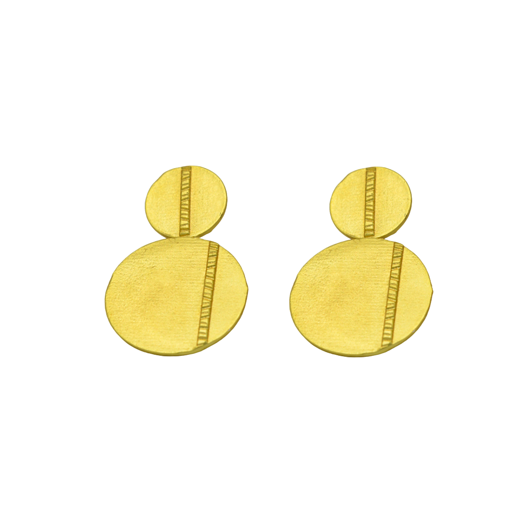 Golden Double Disk with Stud Earring