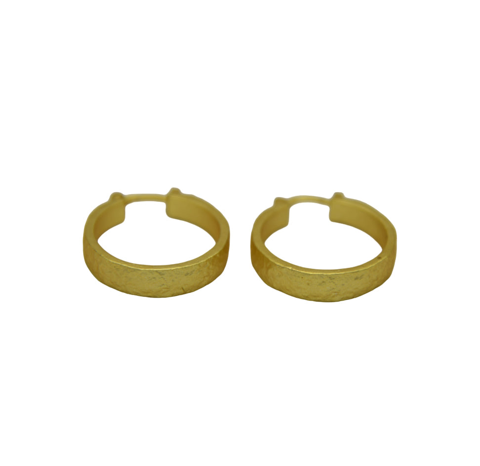 Hand Hammered Enclosed Hoop Flash Gold Plated Hoop Earring