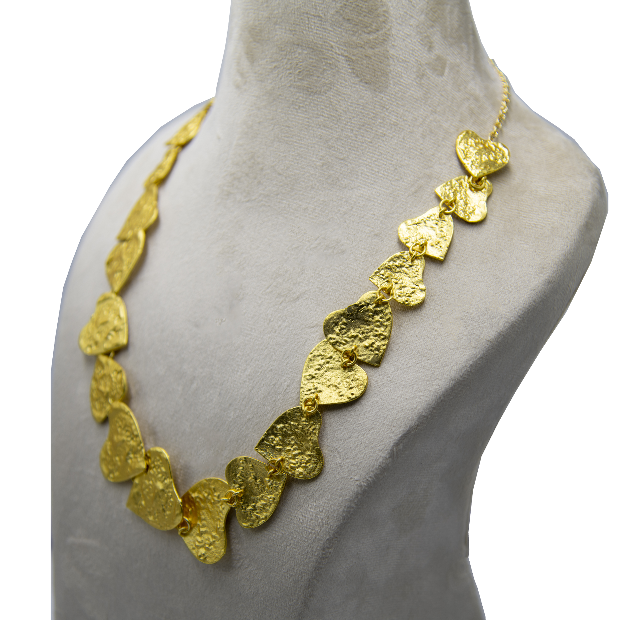 Hammered Hearts Brass Necklace