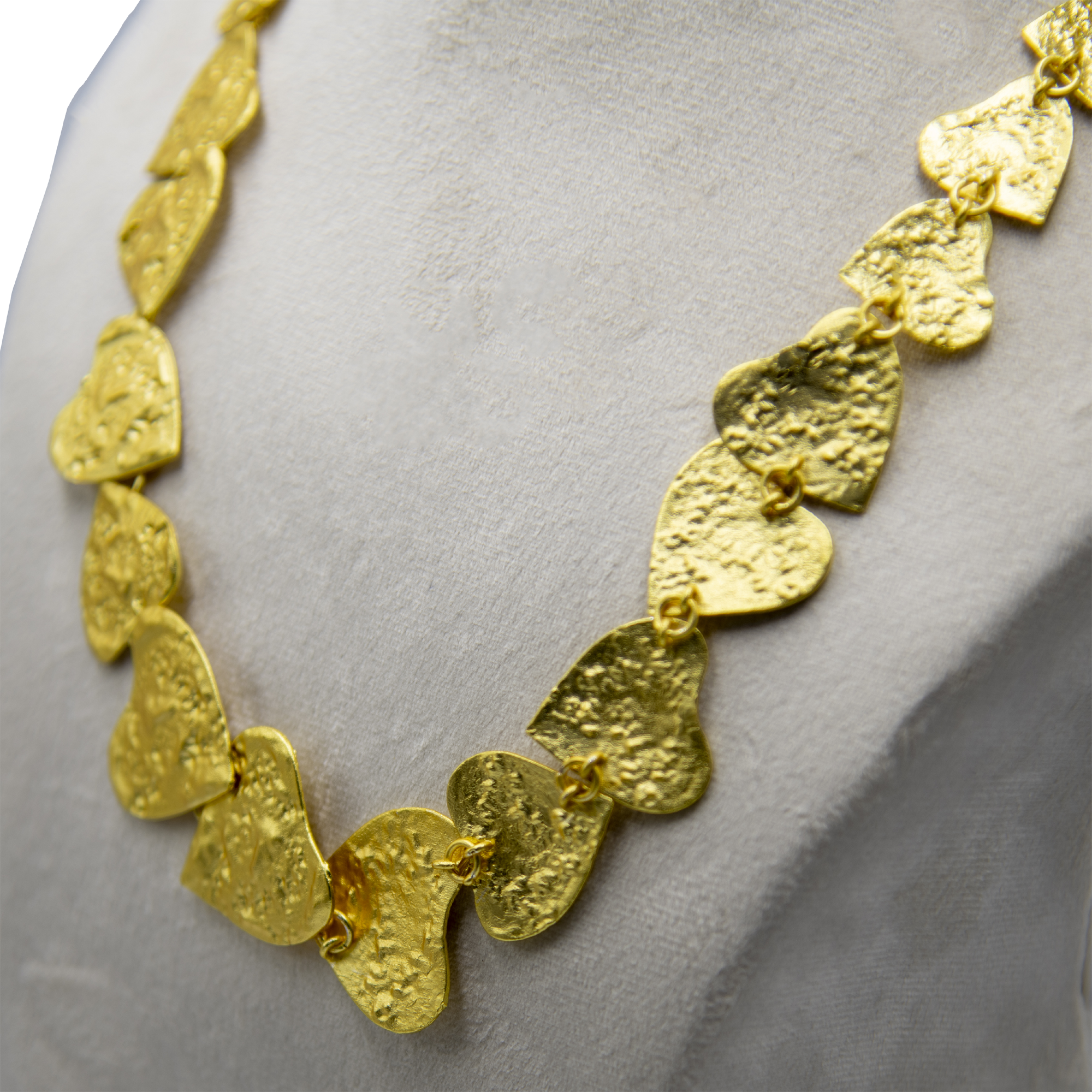Hammered Hearts Brass Necklace
