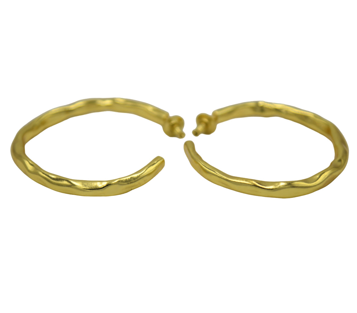 Uneven Textured Big Hoop Flash Gold Plated Stud Earring