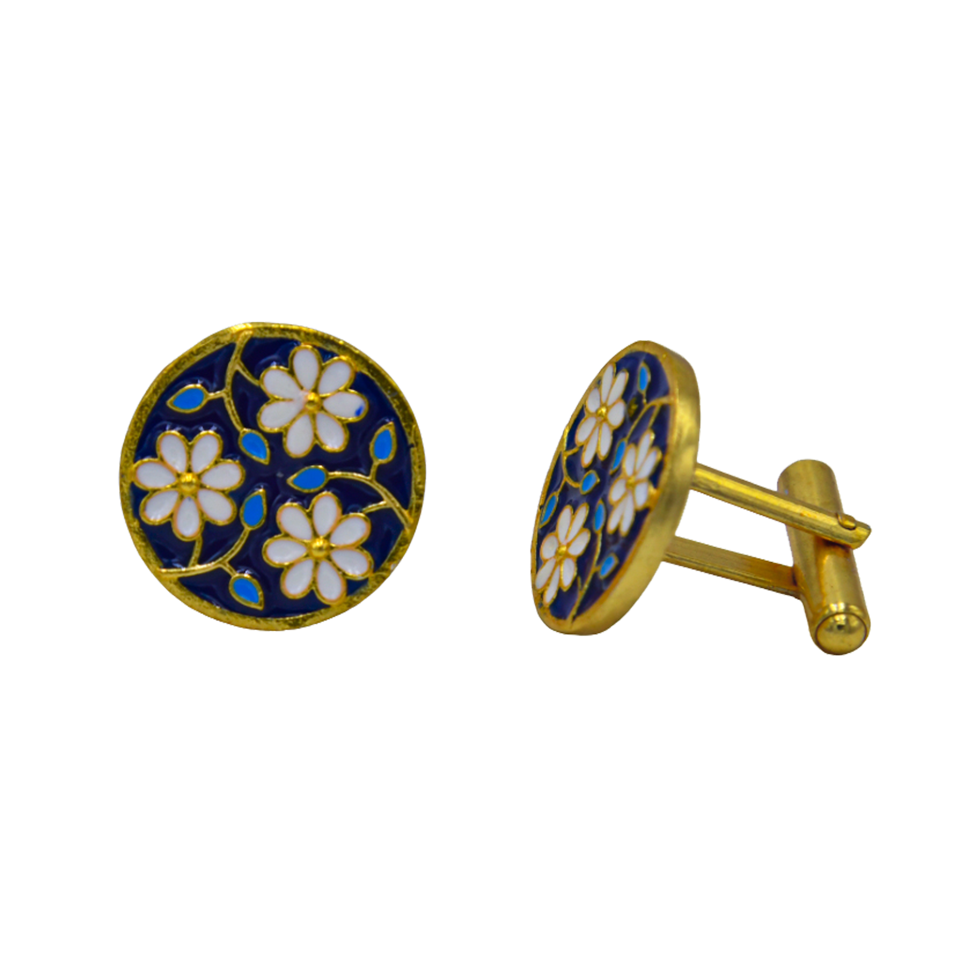 Flower and Stem Enameled Cufflinks