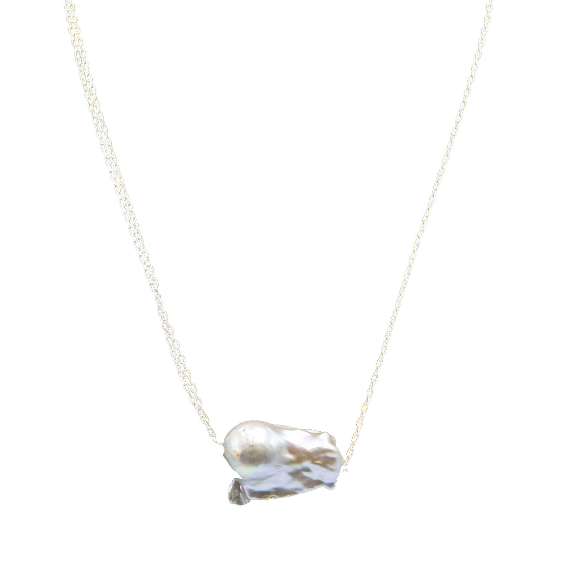 Pearl Silver Plated Double Chain Necklace