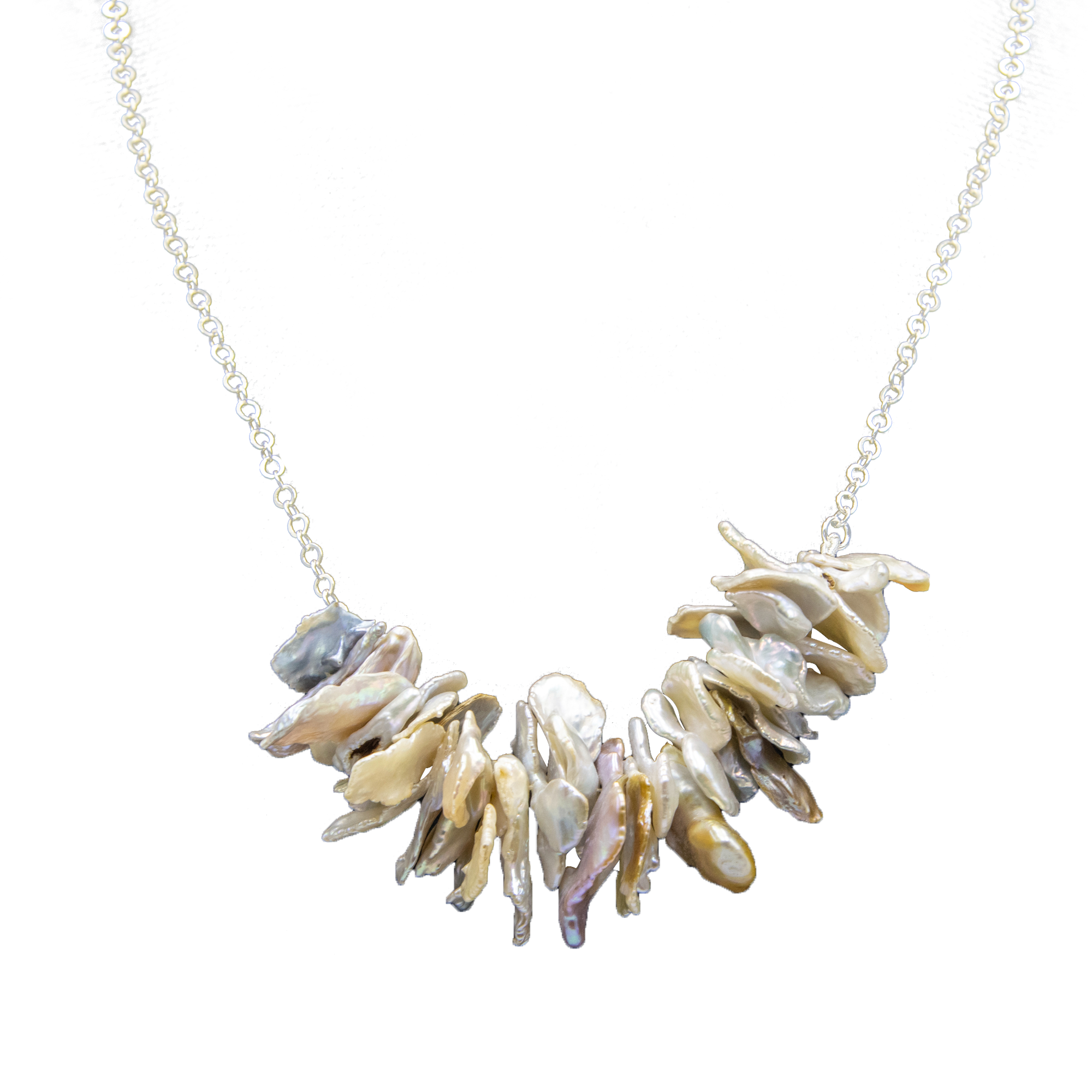 Natural Biwa Pearl Silver Plated Chain Necklace