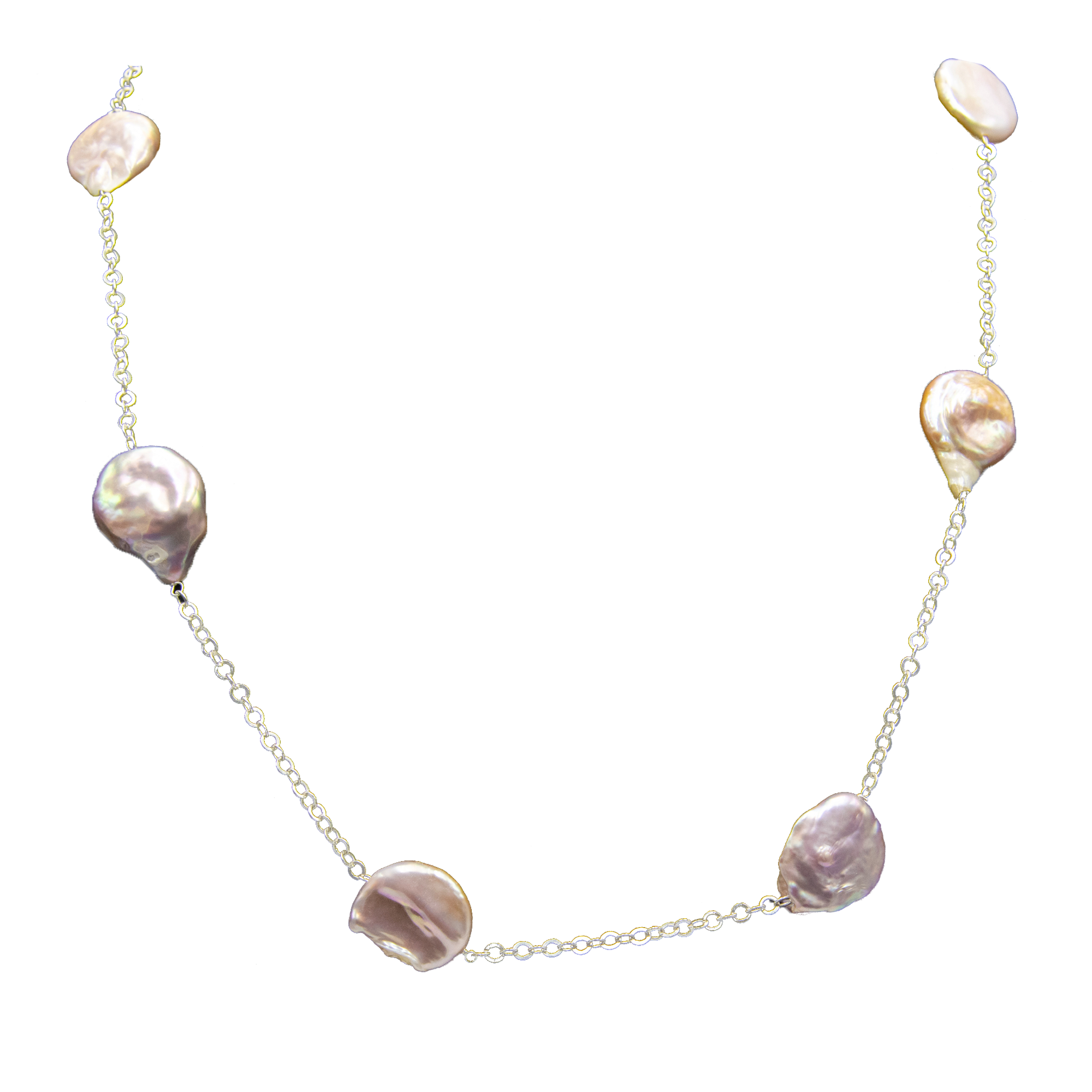 Natural Pearl Sliver Plated Cut Chain Necklace