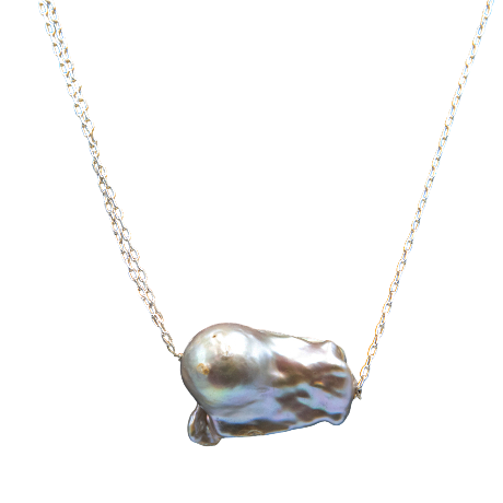 Rainbow Pearl Silver Plated Double Chain Pendant