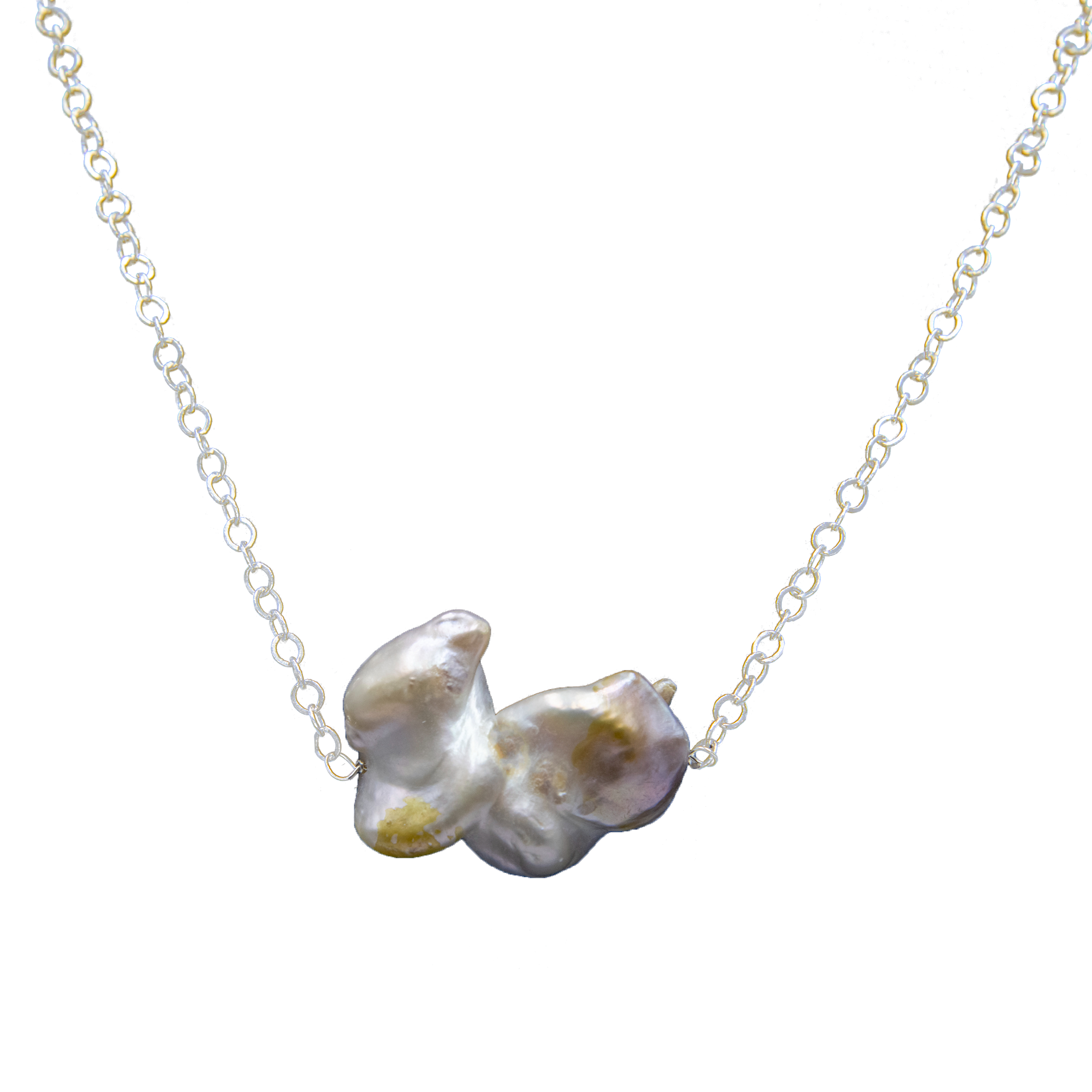 Uneven Mabe Pearl Silver Plated Chain Pendant