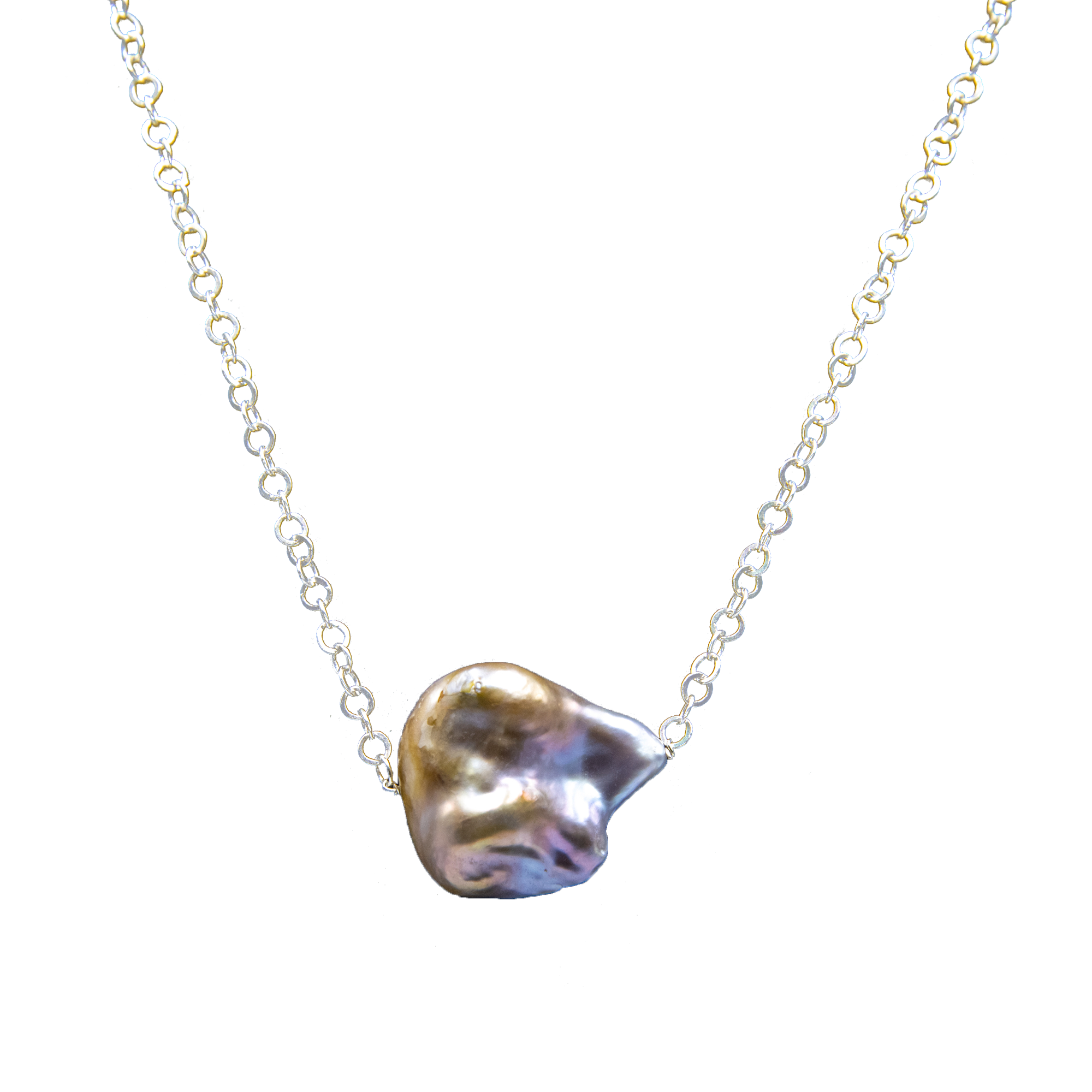 Rainbow Pearl Silver Chain Pendant