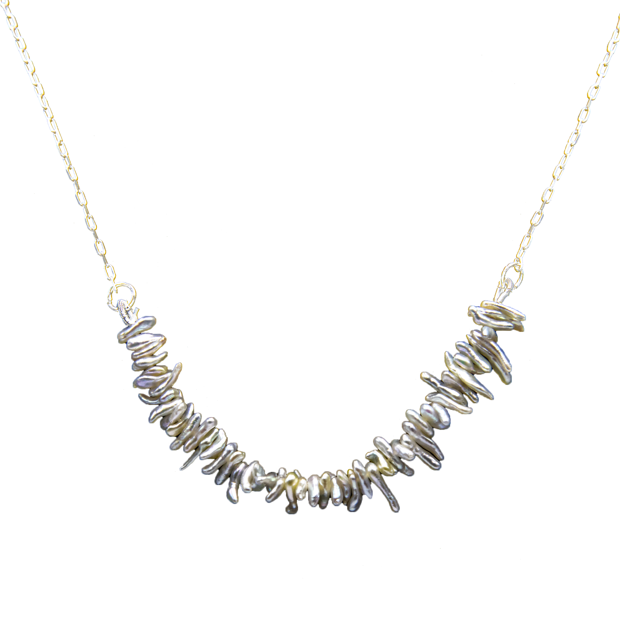 Biwa Pearl Silver Chain Necklace