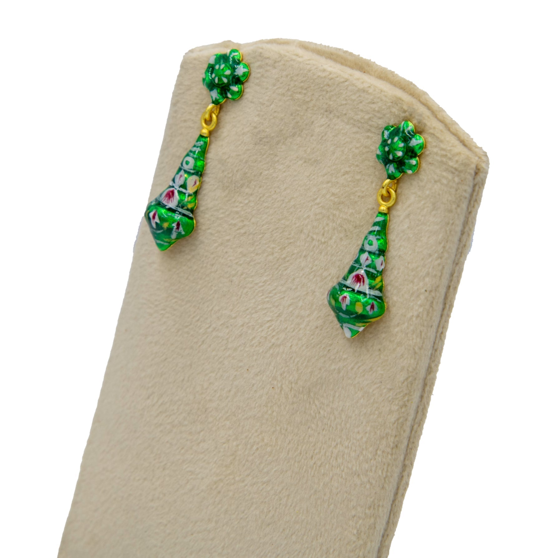 Sea Shell with Flower Enamel Brass Stud Earring