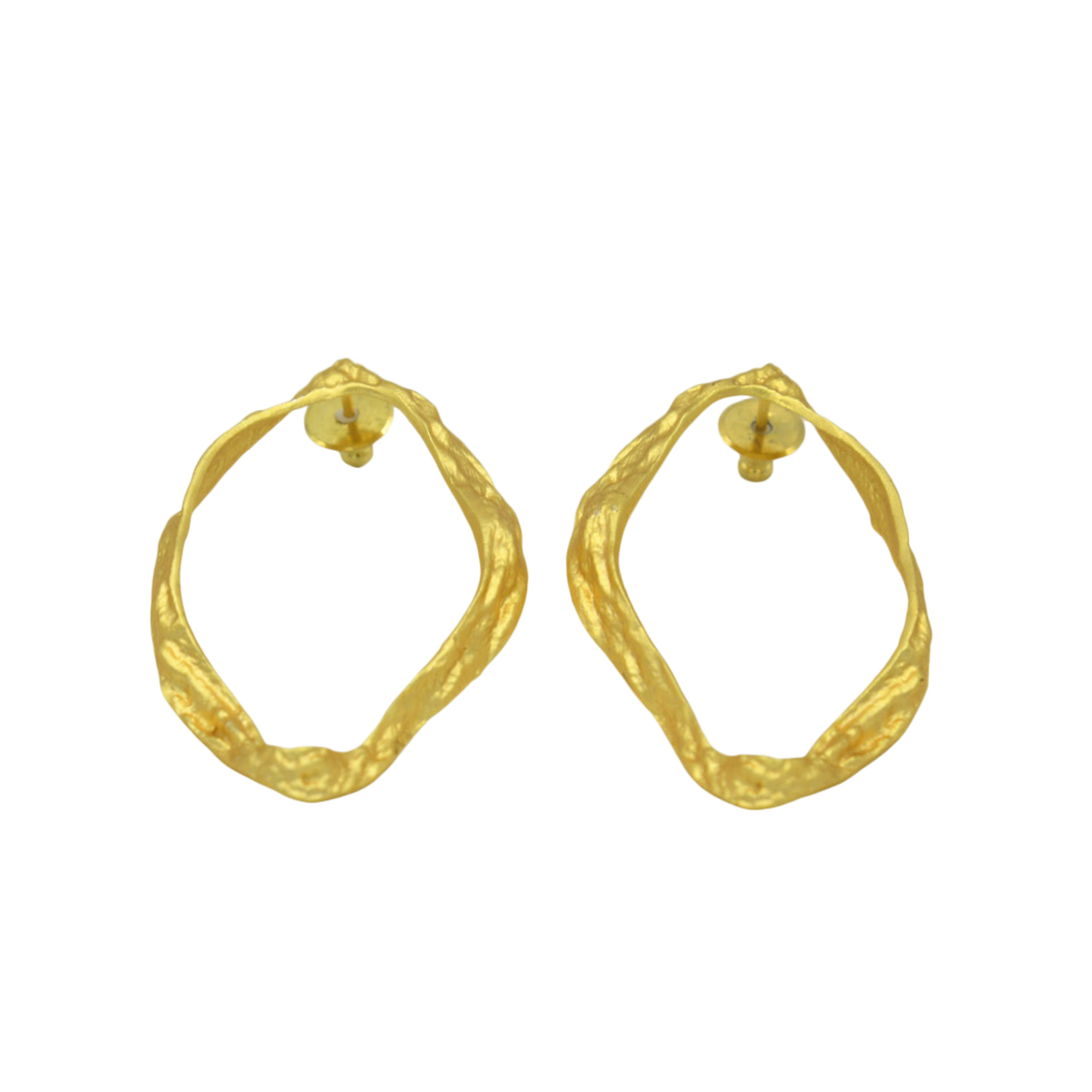 Uneven Oval Textured Brass Stud Earring