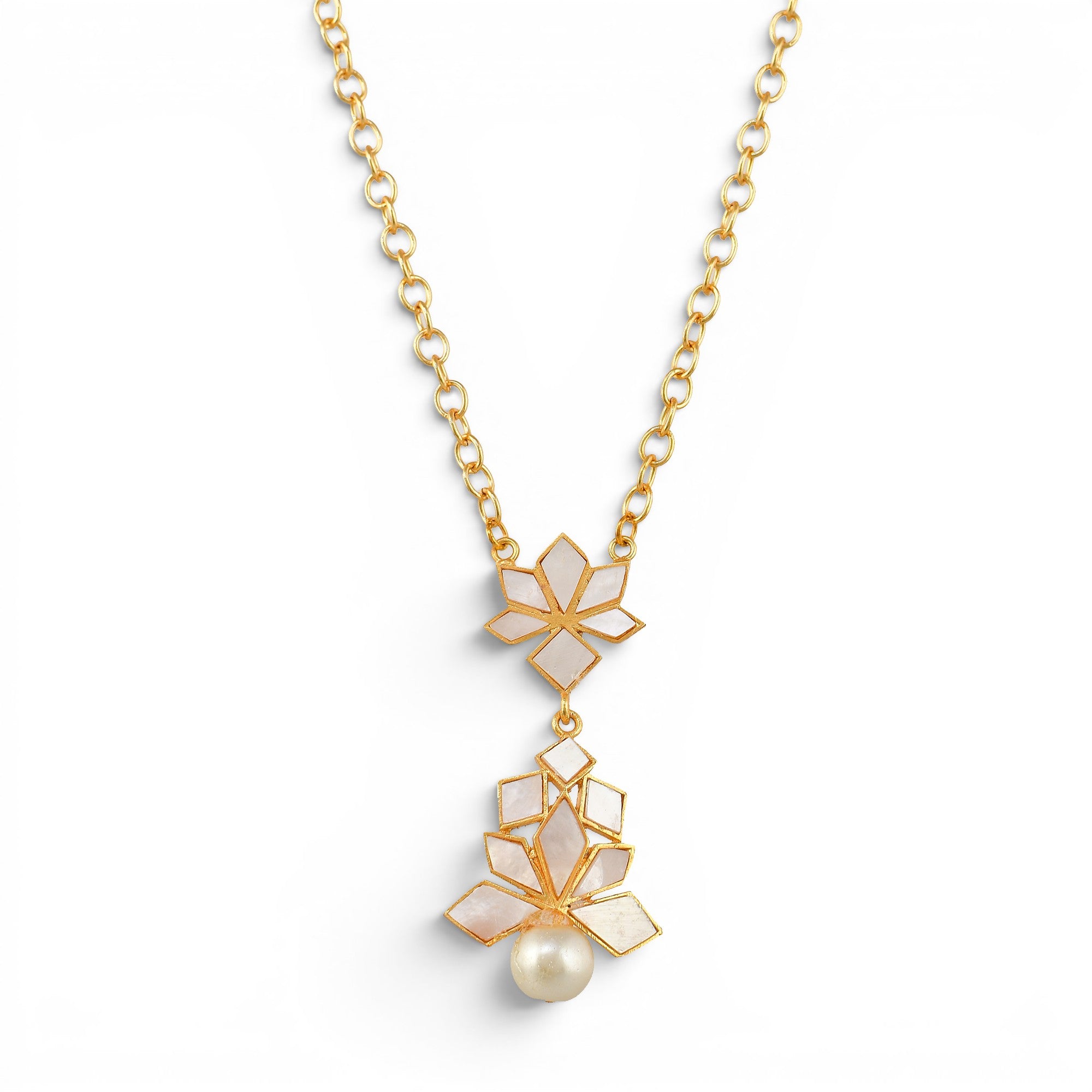 Mother of Pearl Brass Flash Gold Plating Enameled Necklace