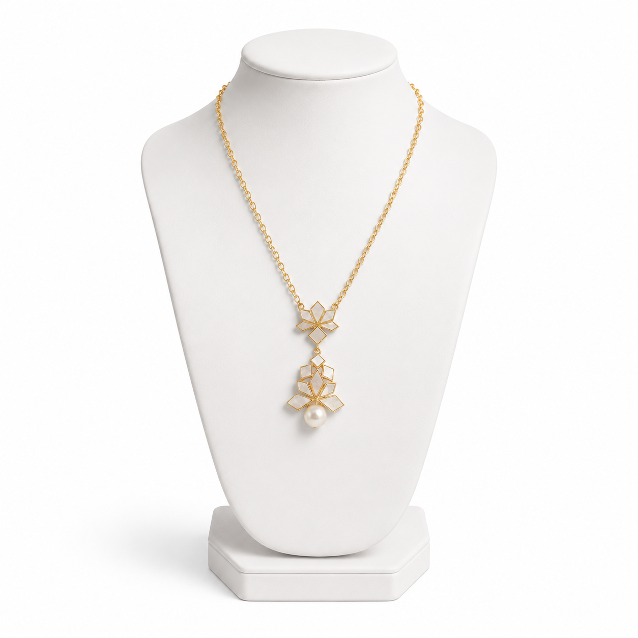 Mother of Pearl Brass Flash Gold Plating Enameled Necklace