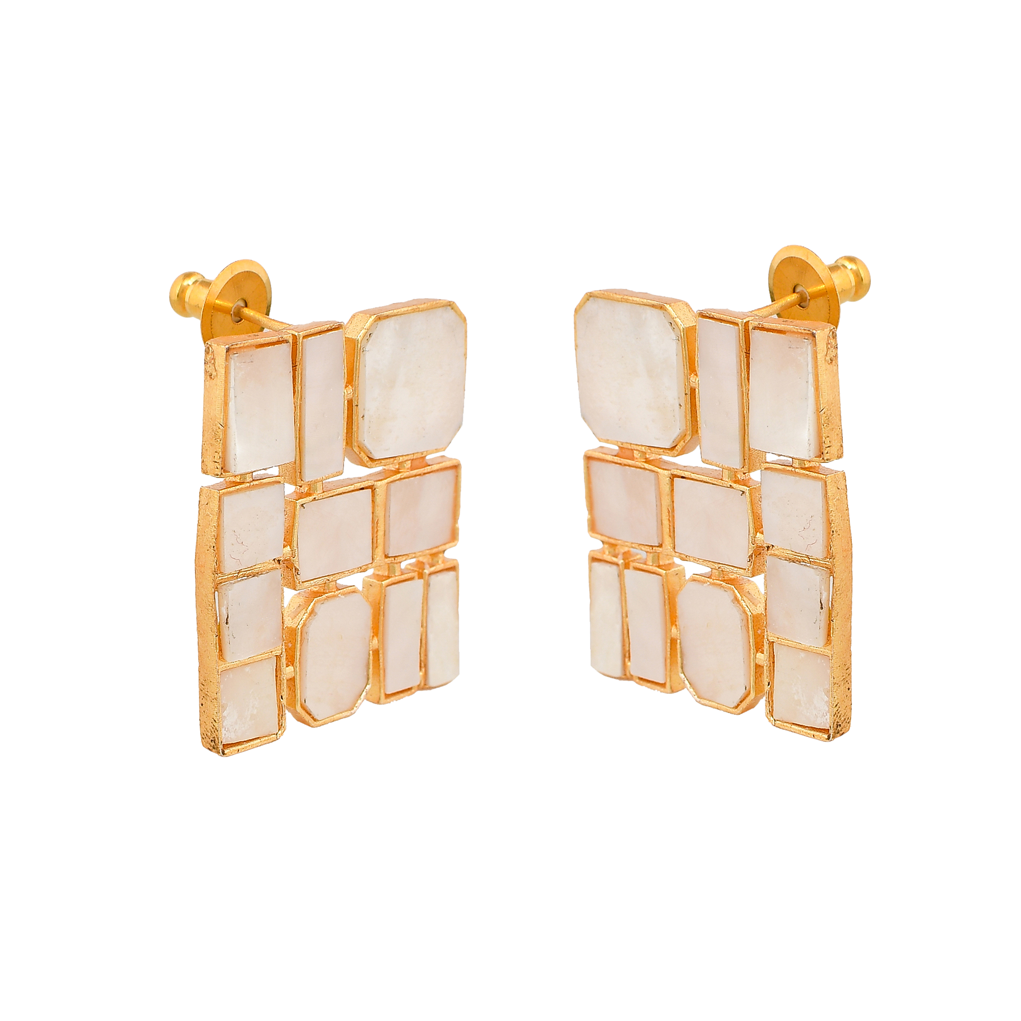 Natural Mother of Pearl Brass Stud Earring