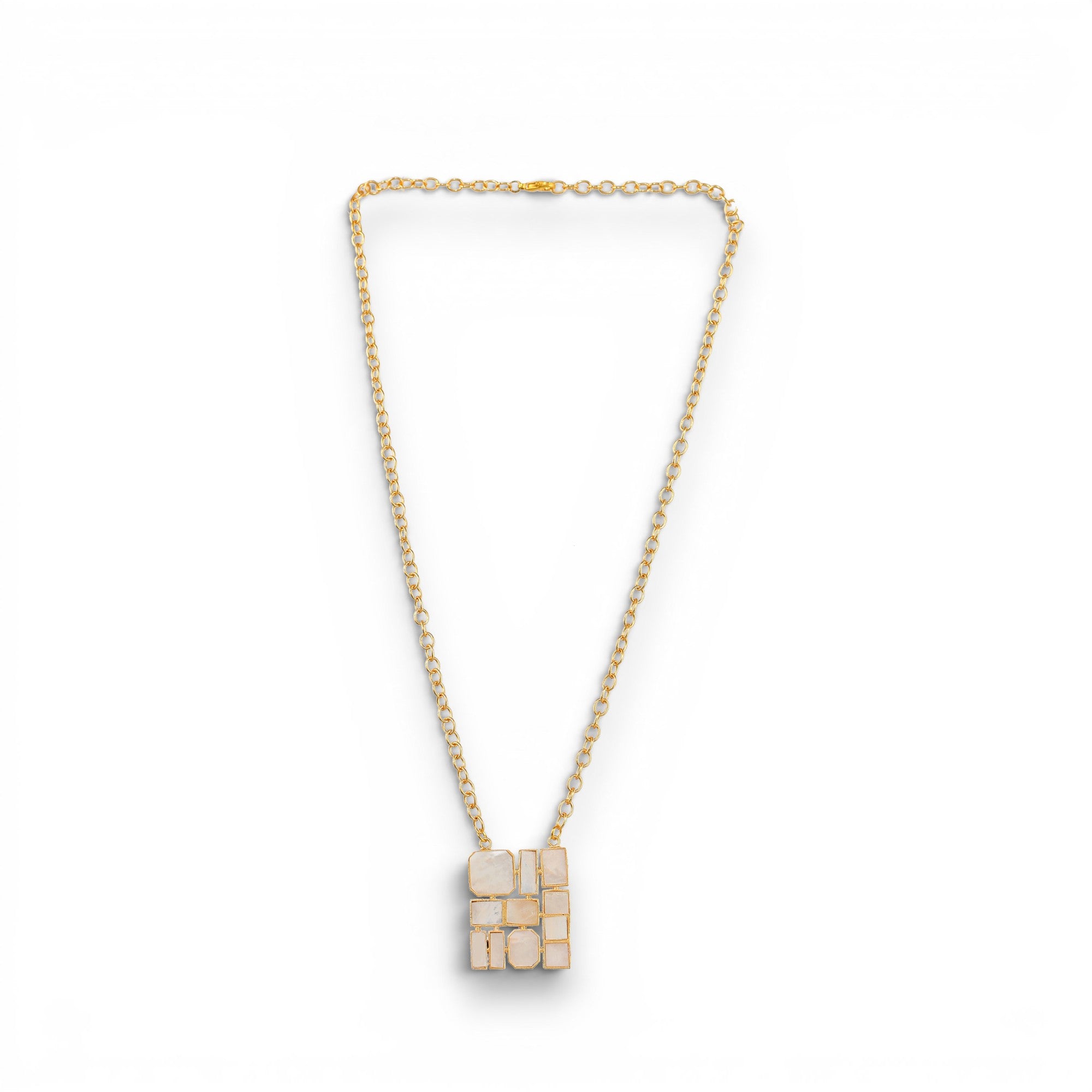 Mother of Pearl Brass Flash Gold Plating Enameled Necklace