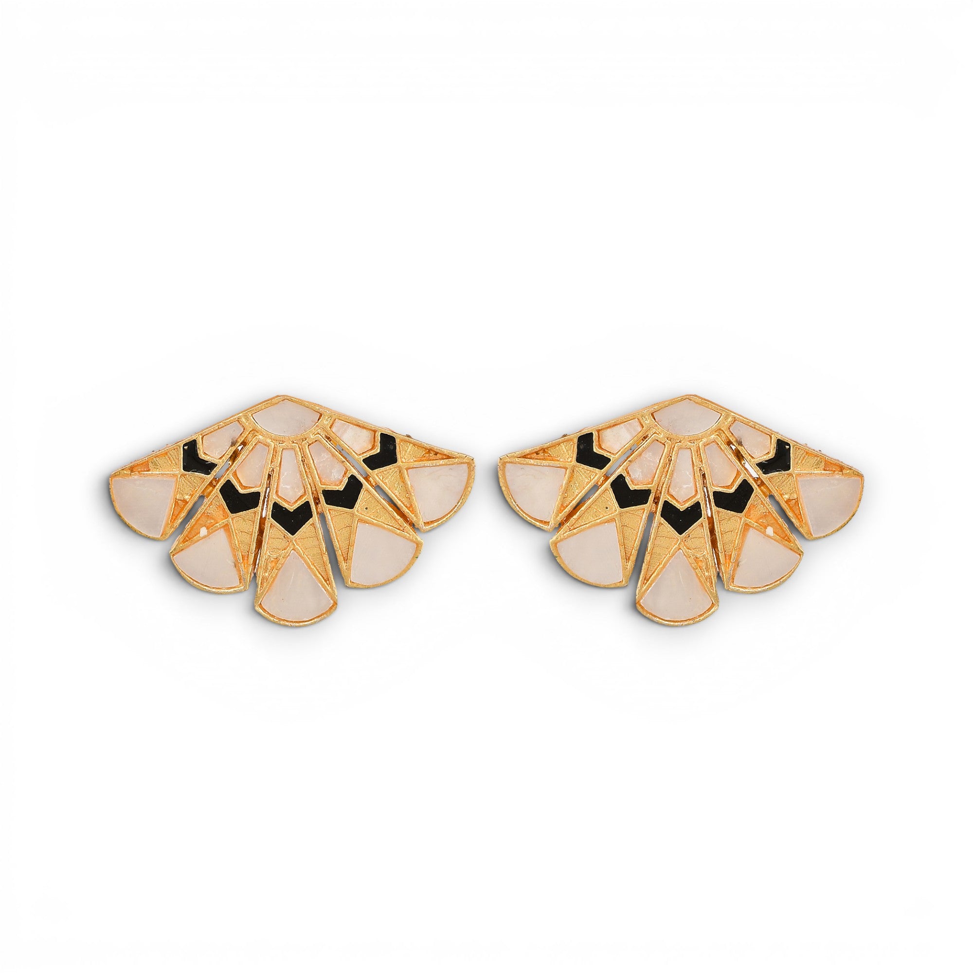 Mother of Pearl Brass Flash Gold Plating Ginkgo Stud Earring