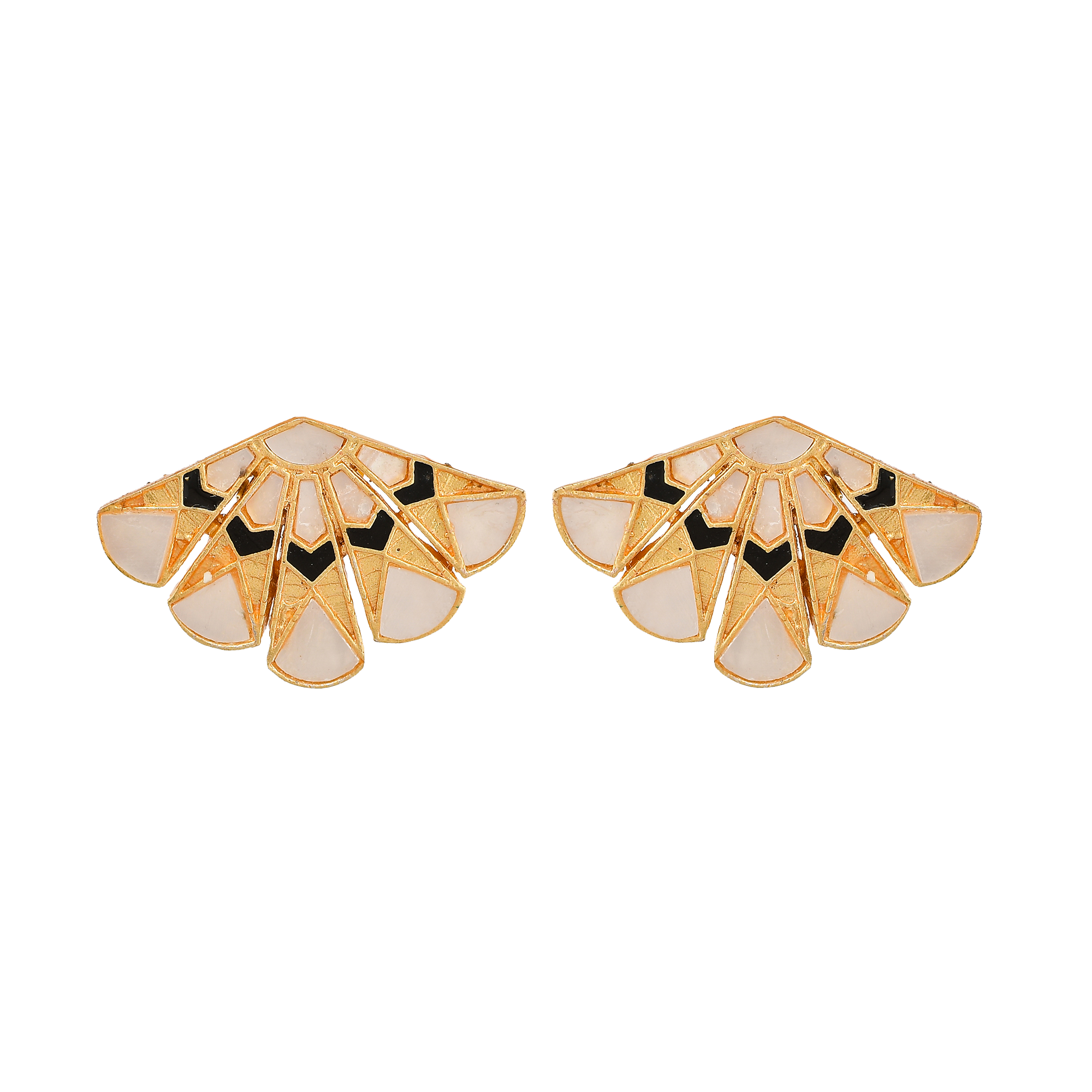 Mother of Pearl Brass Ginkgo Stud Earring