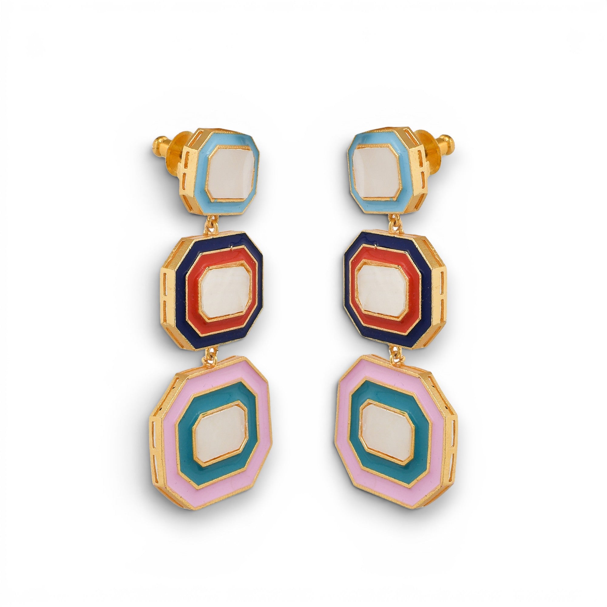 Mother of Pearl Brass Flash Gold Plating Enameled Stud Earring