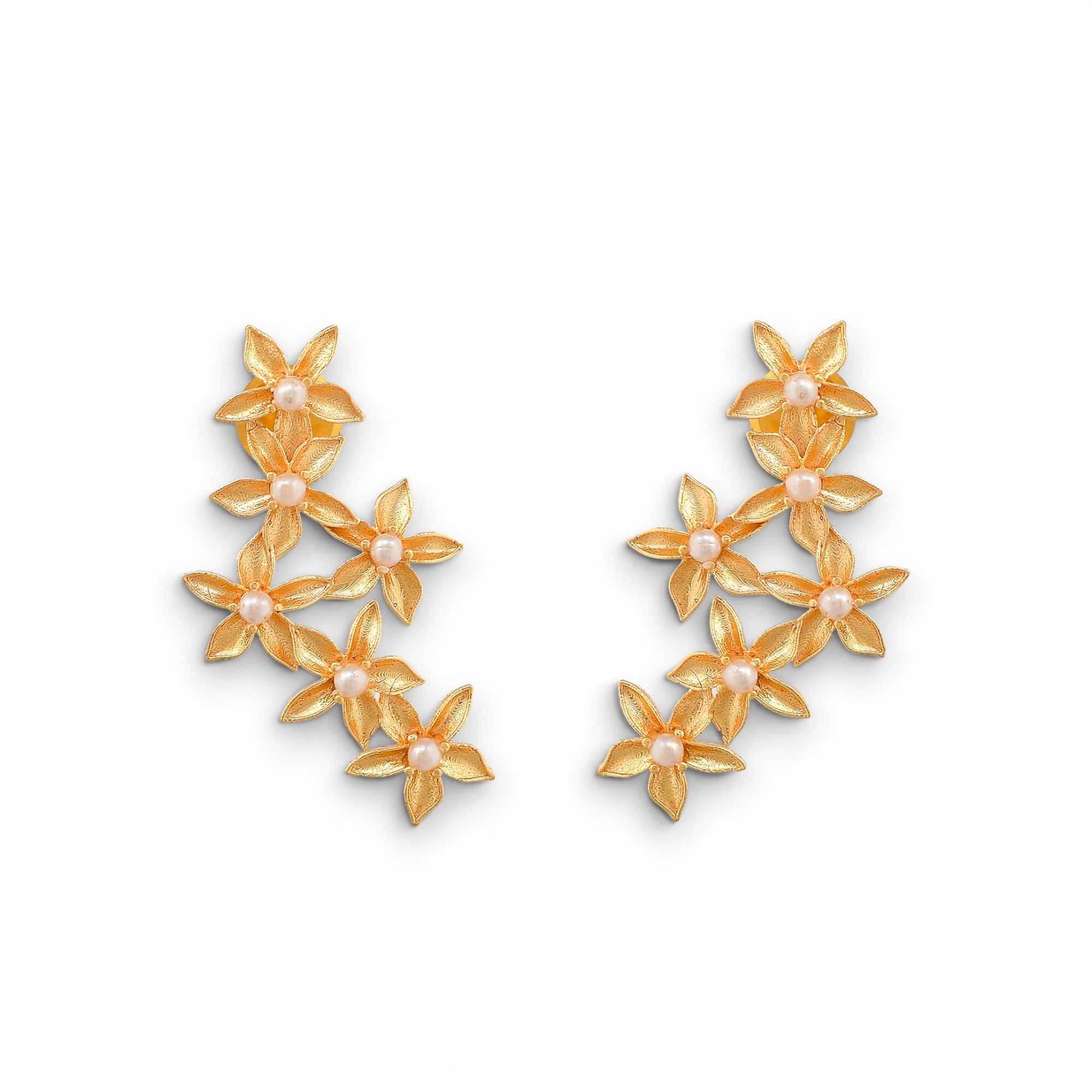 Pearl Brass Flash Gold Plating Floral Stud Earring