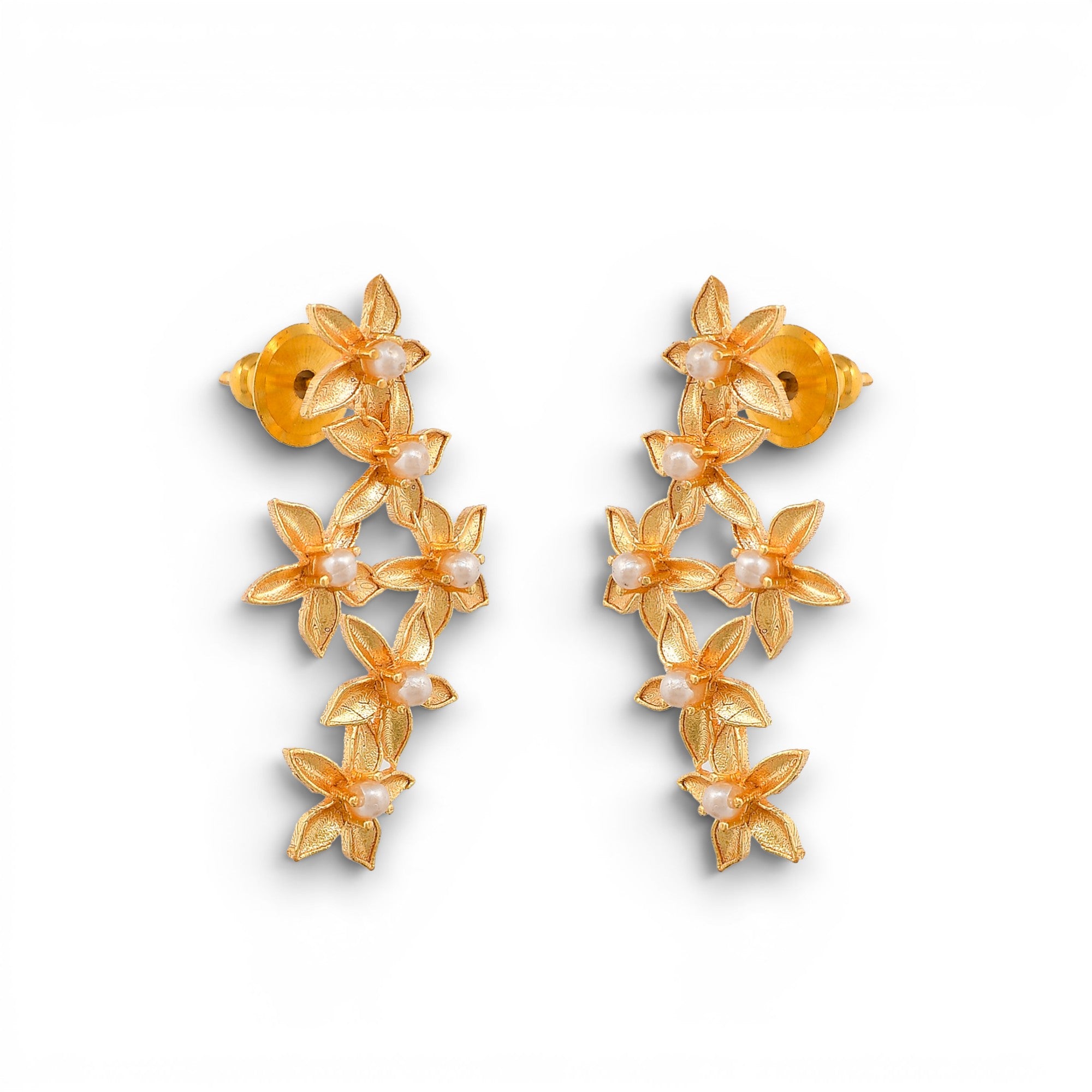 Pearl Brass Flash Gold Plating Floral Stud Earring