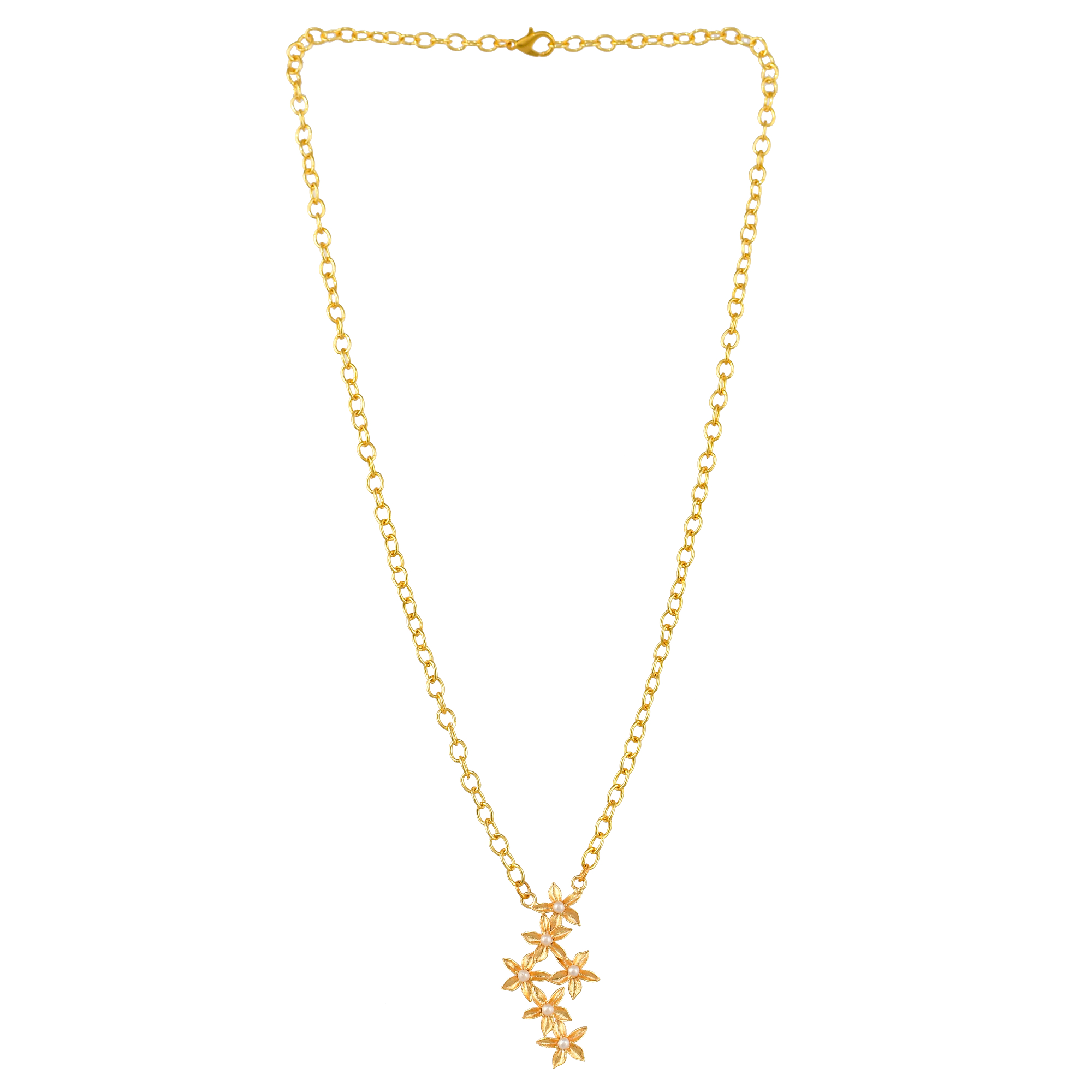 Pearl Brass Flash Gold Plating Floral Necklace jewelry