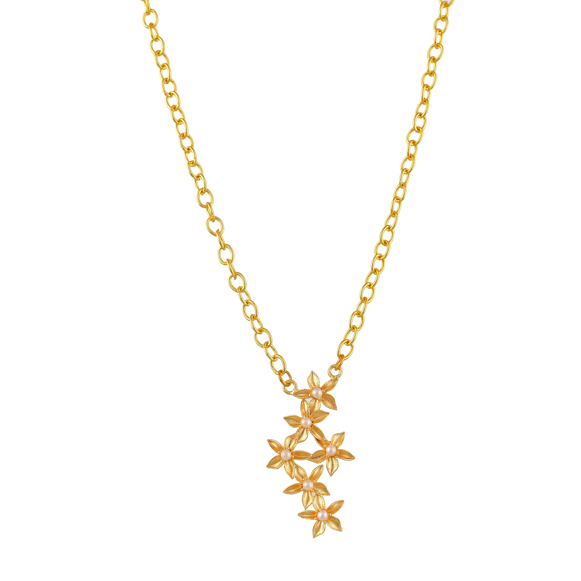 Pearl Brass Flash Gold Plating Floral Necklace jewelry