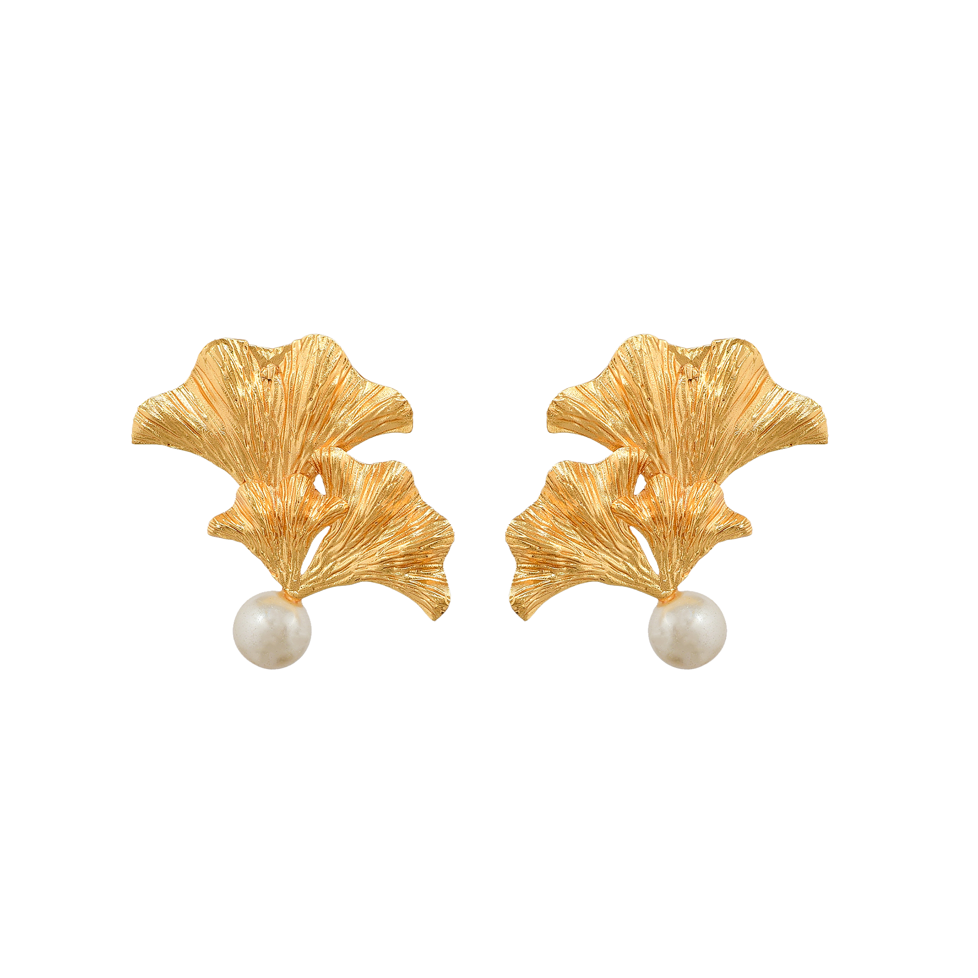 Pearl Brass Ginkgo Stud Earring