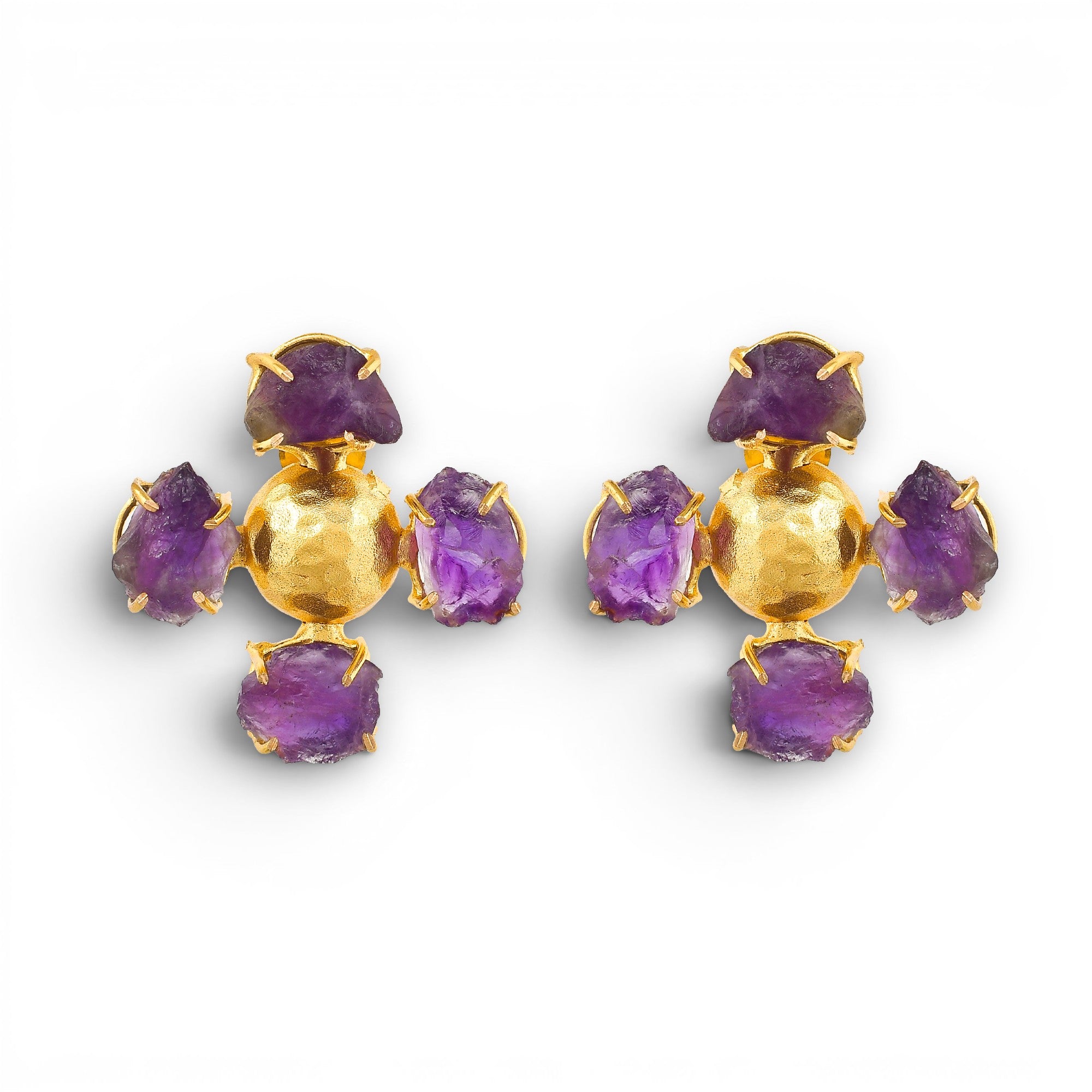 Aquamarine Brass Flash Gold Plating Floral Stud Earring