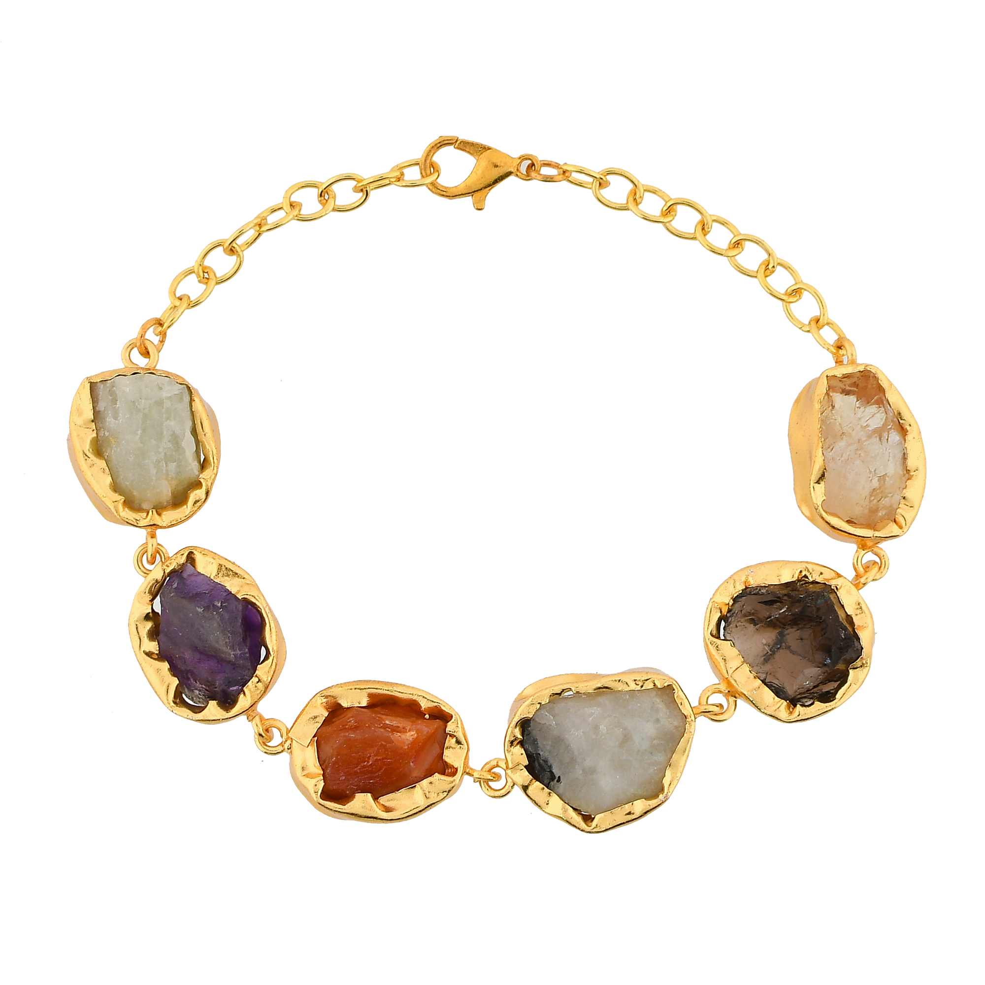 Multi Gemstone Brass Flash Gold Plating Bezel Bracelet
