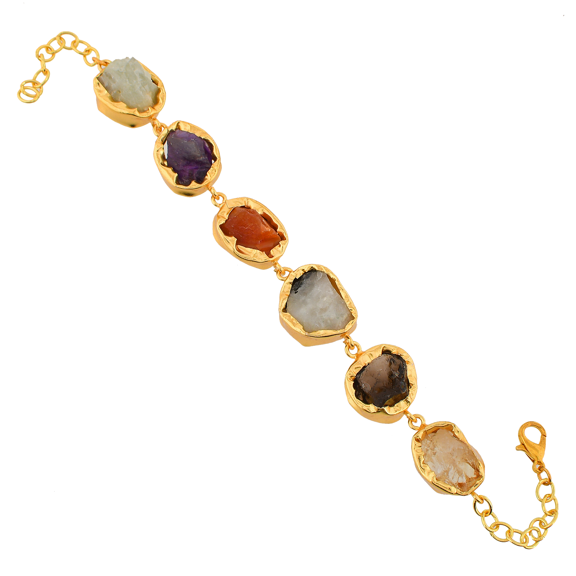 Multi Gemstone Brass Flash Gold Plating Bezel Bracelet