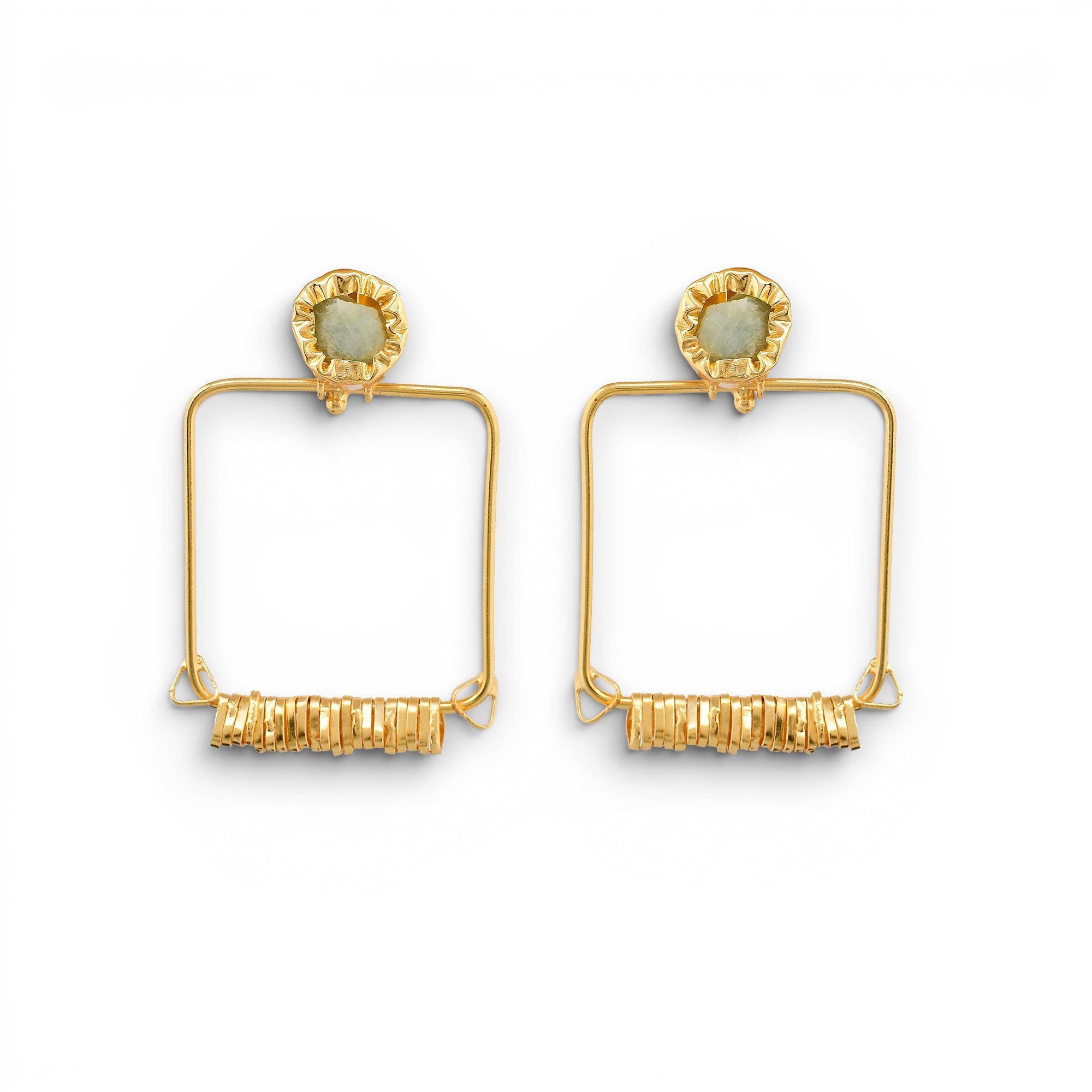 Agate Brass Flash Gold Plating Square Stud Earring