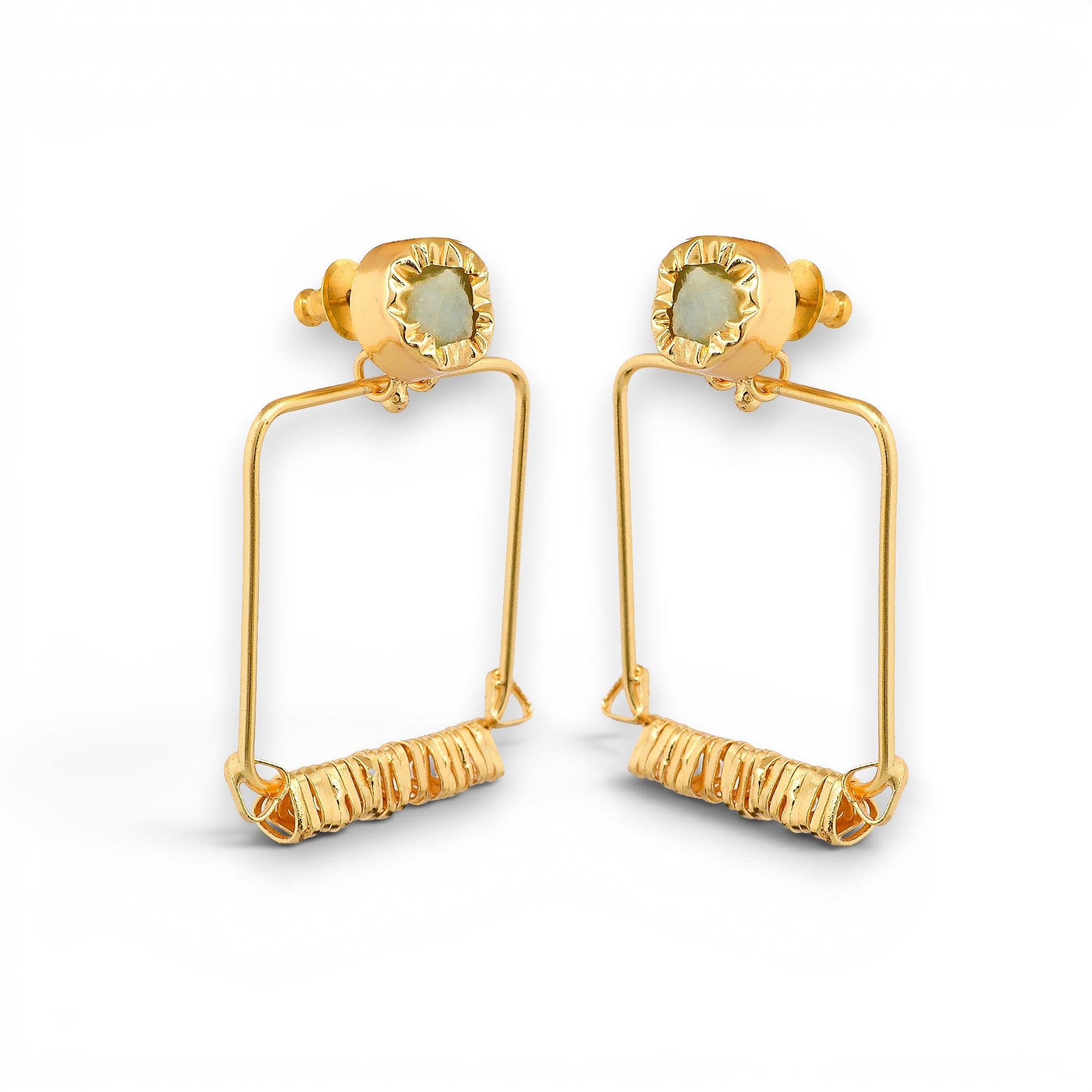 Agate Brass Flash Gold Plating Square Stud Earring