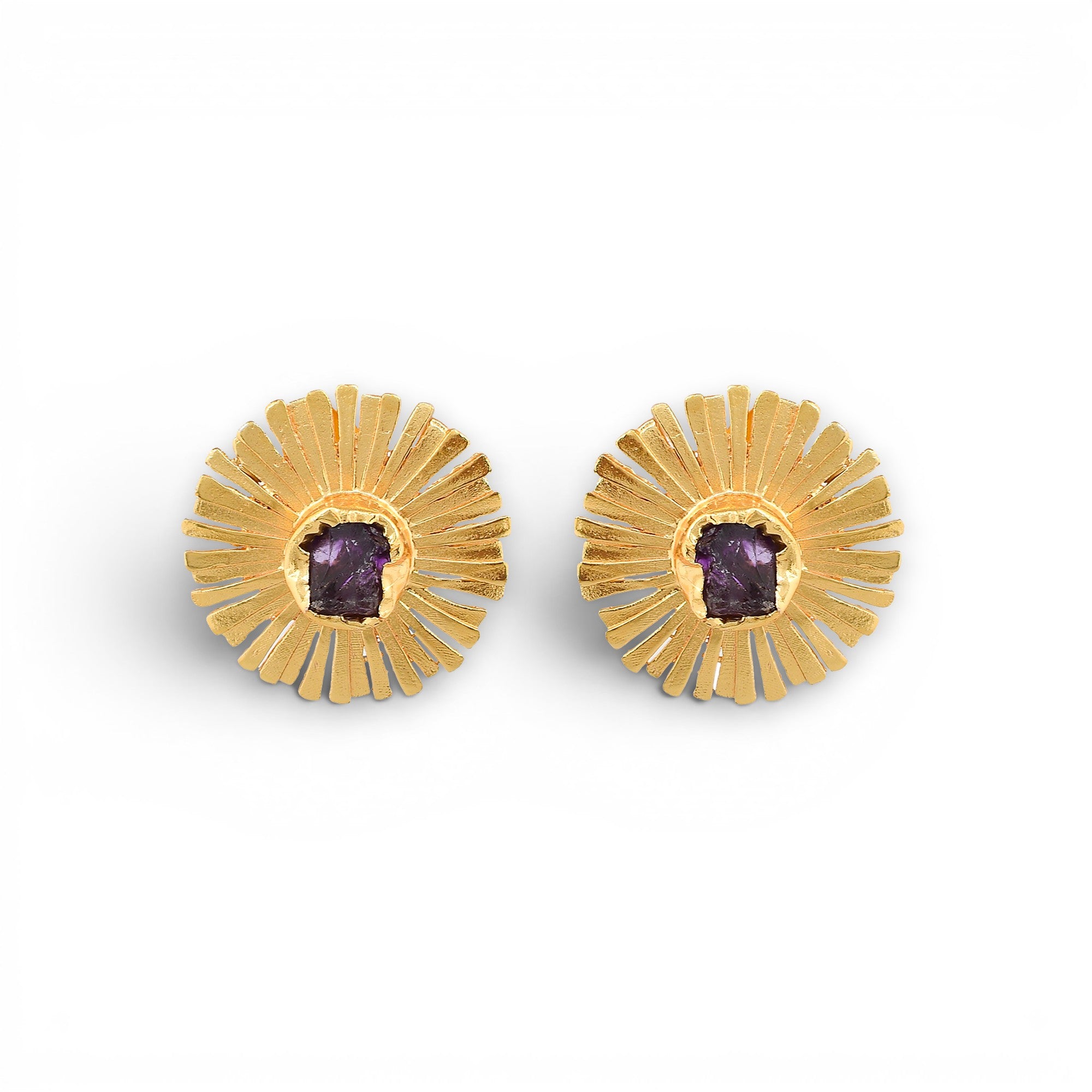 Aquamarine Brass Flash Gold Plating Floral Stud Earring