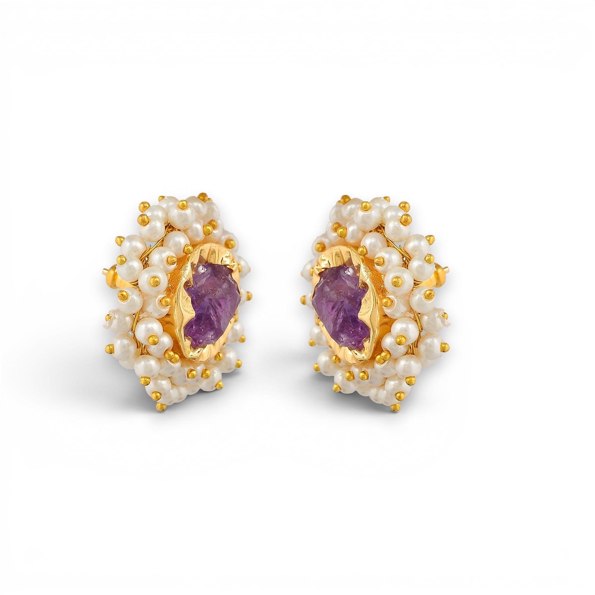 Pearl Brass Flash Gold Plating Floral Stud Earring