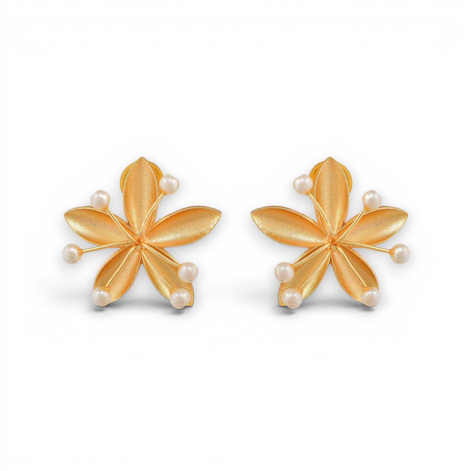 Pearl Brass Flash Gold Plating Floral Stud Earring