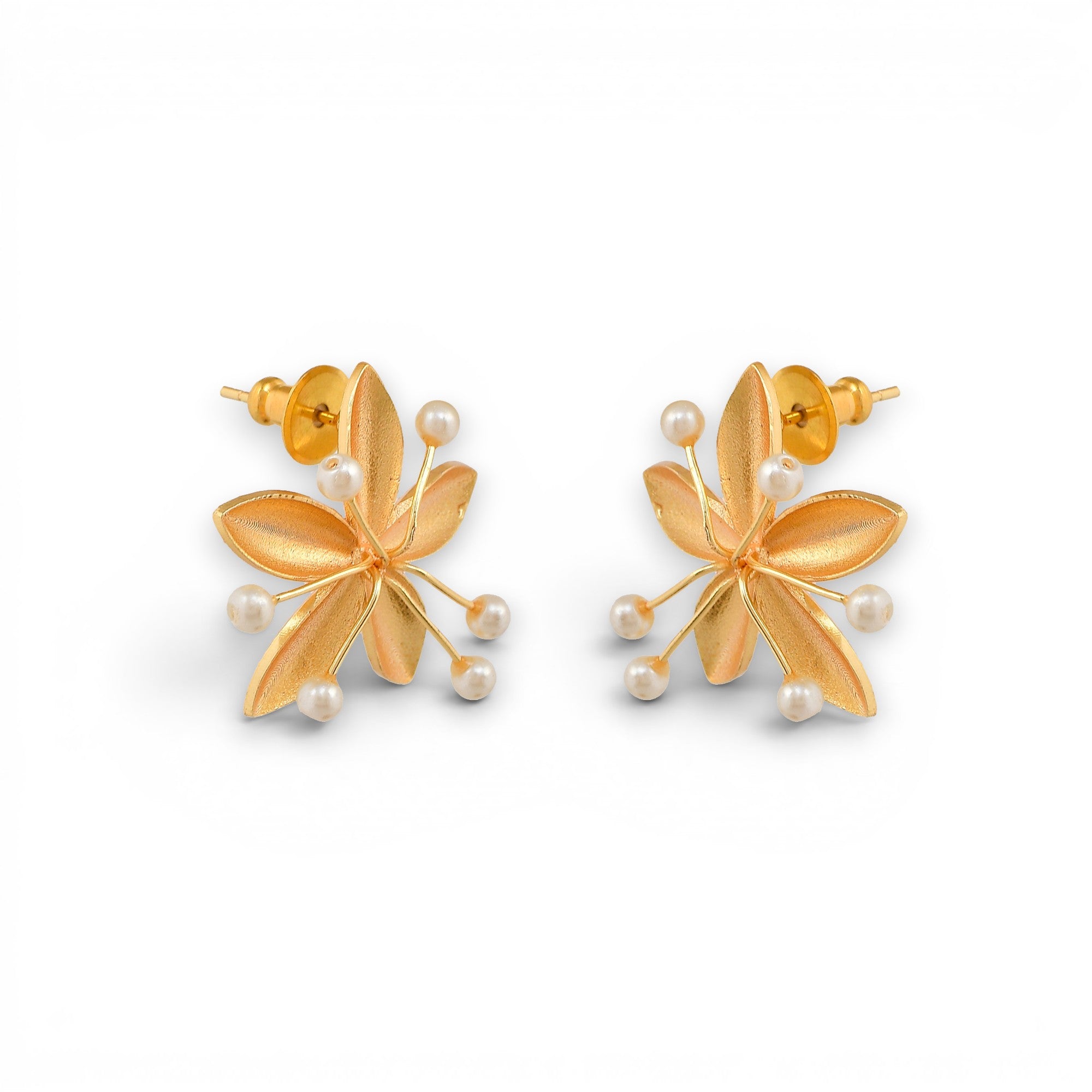Pearl Brass Flash Gold Plating Floral Stud Earring