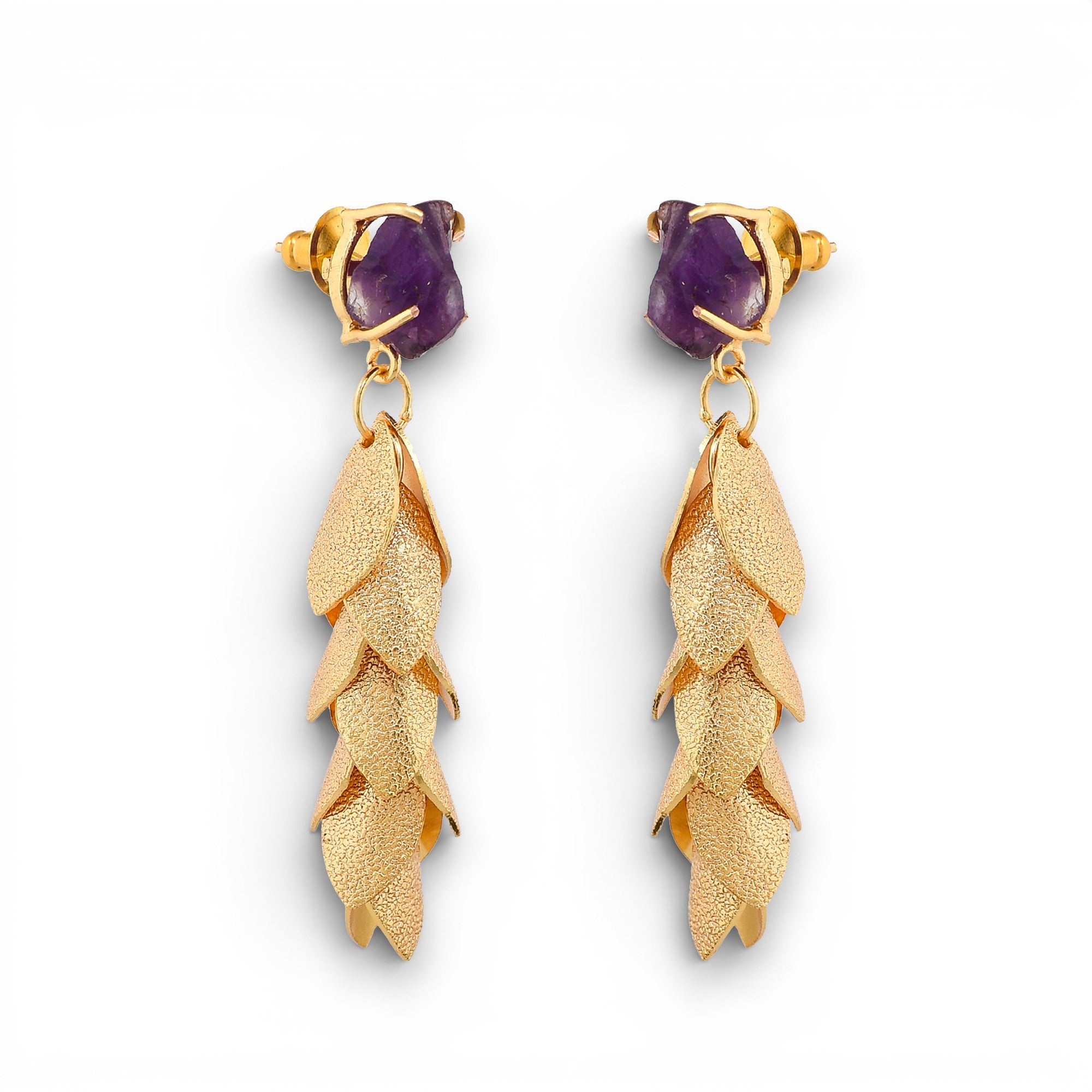 Aquamarine Brass Flash Gold Plating Floral Stud Earring