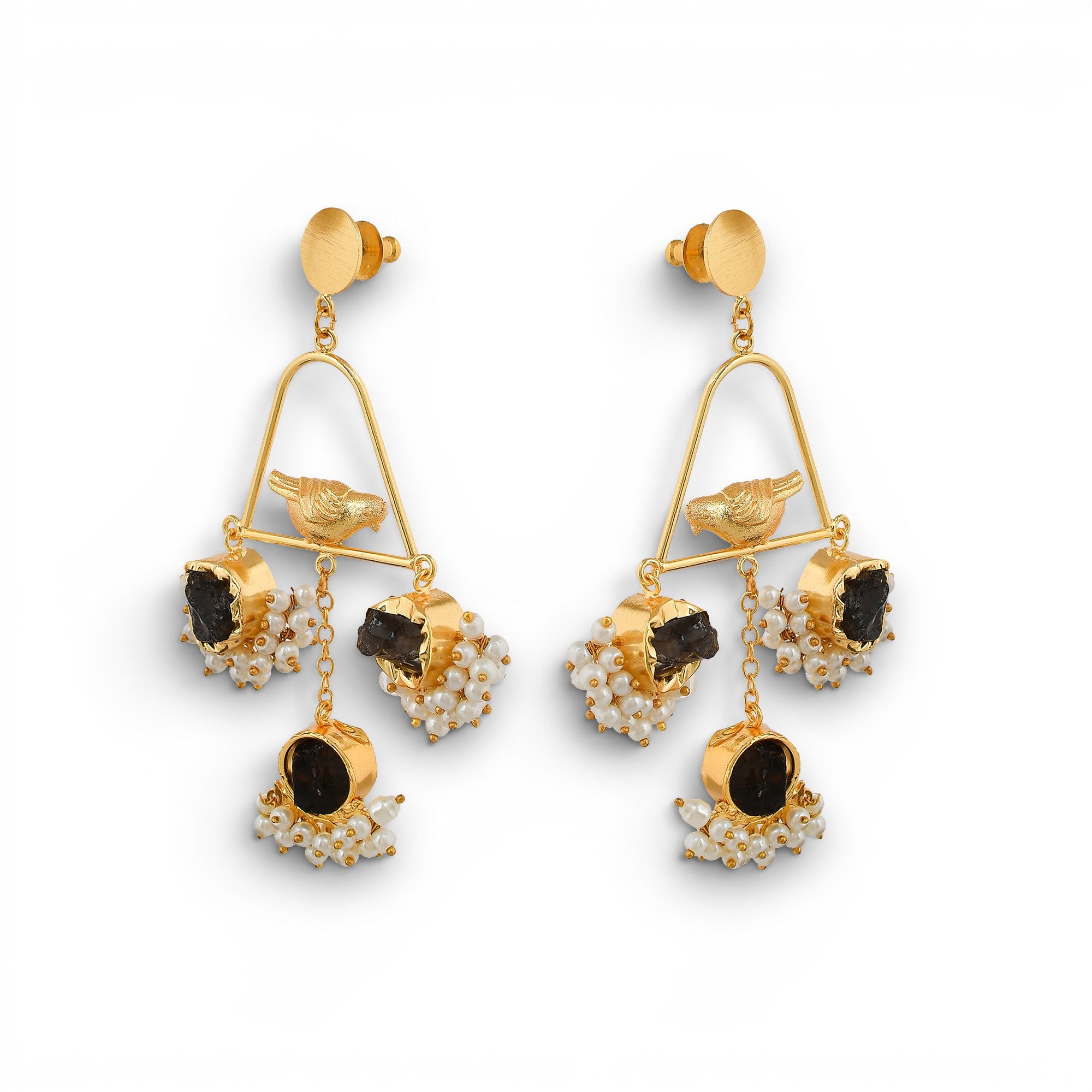 Pearl & Gemstone Brass Flash Gold Plating Floral Stud Earring